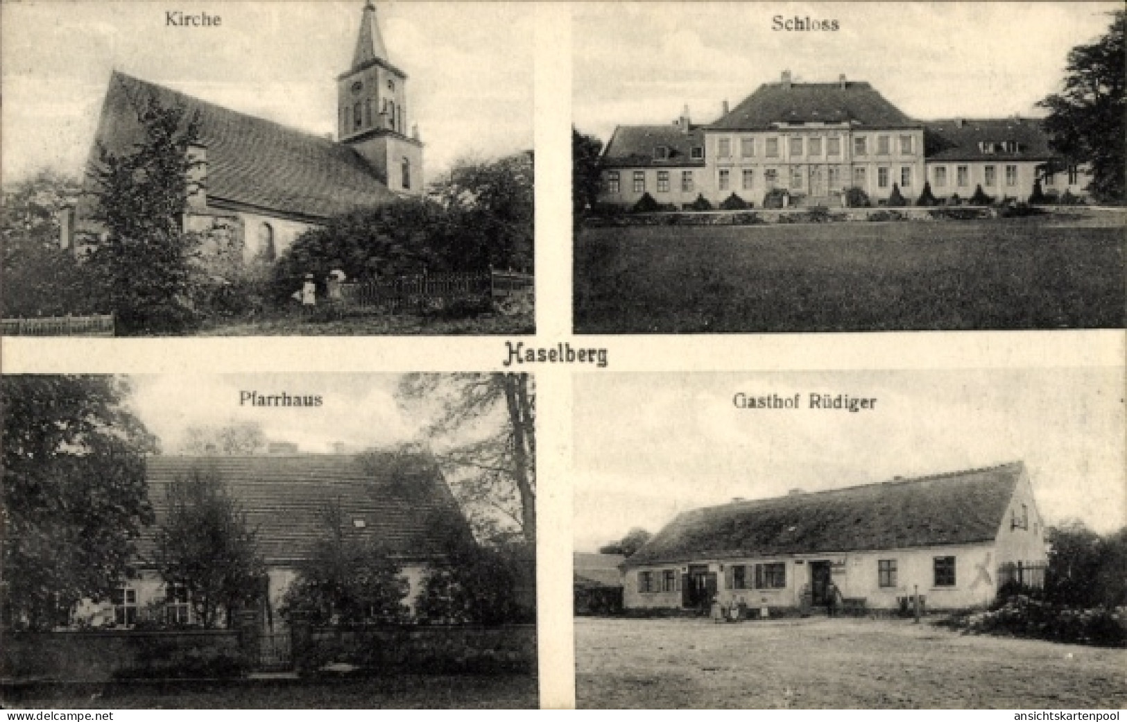 CPA Wriezen im Oderbruch, Haselberg, Schloss, Kirche, Pfarrhaus, Gasthof Rüdiger