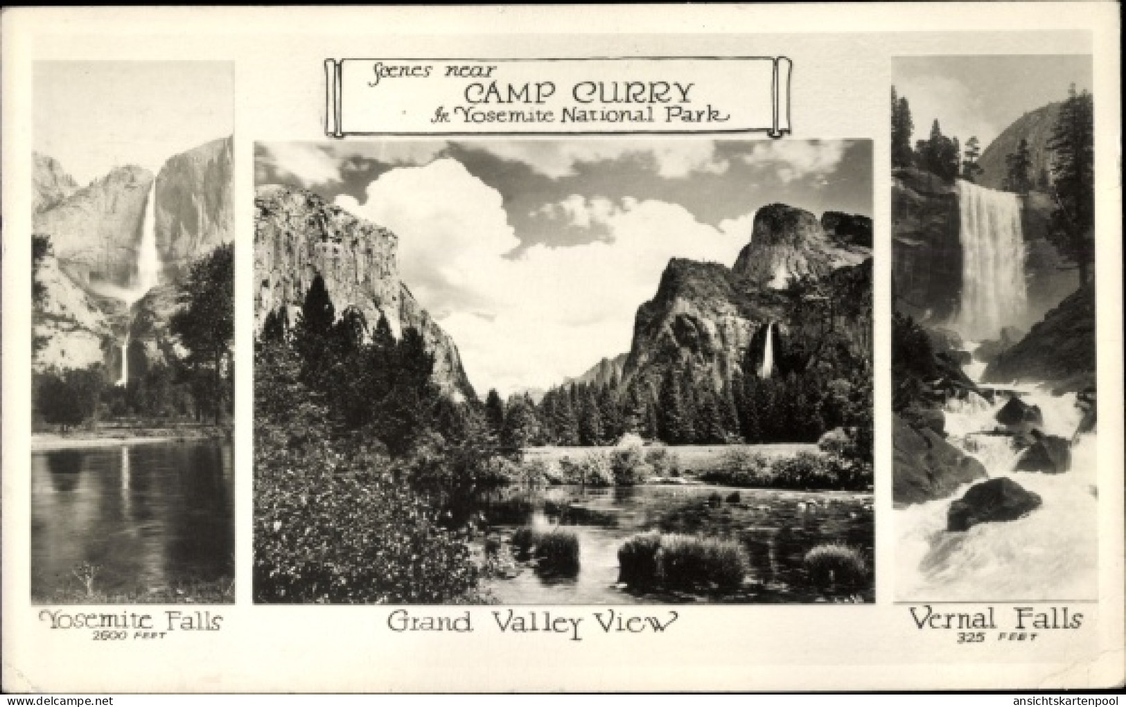 CPA Yosemite National Park Kalifornien USA, Yosemite Falls, Vernal Falls, Grand Valley View