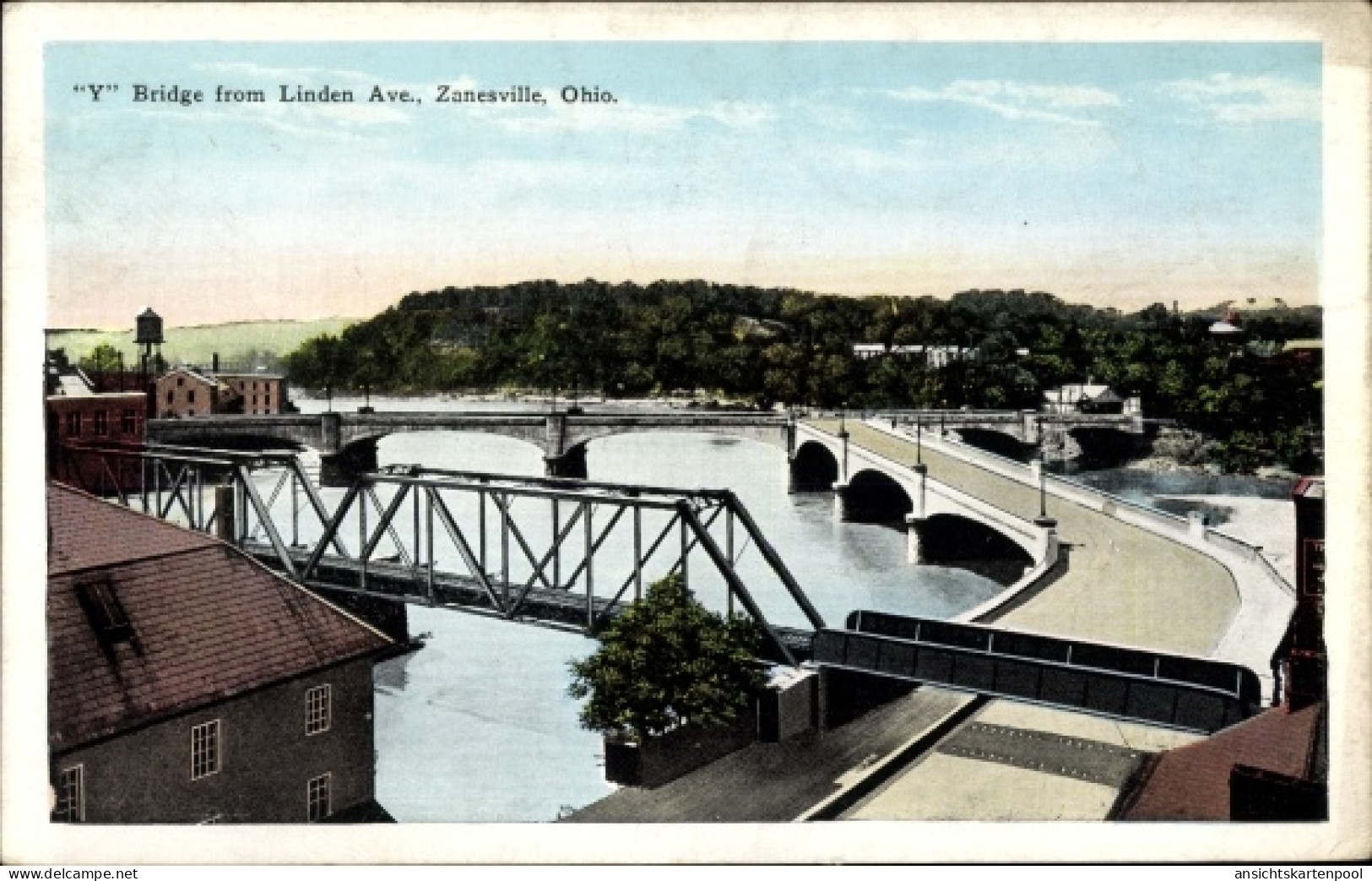CPA Zanesville Ohio USA, Y Bridge from Linden Avenue