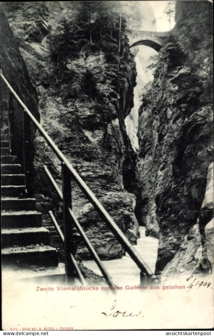 CPA Zillis Reischen Viamala Kt. Graubünden, zweite Viamalabrücke von der Gallerie aus gesehen