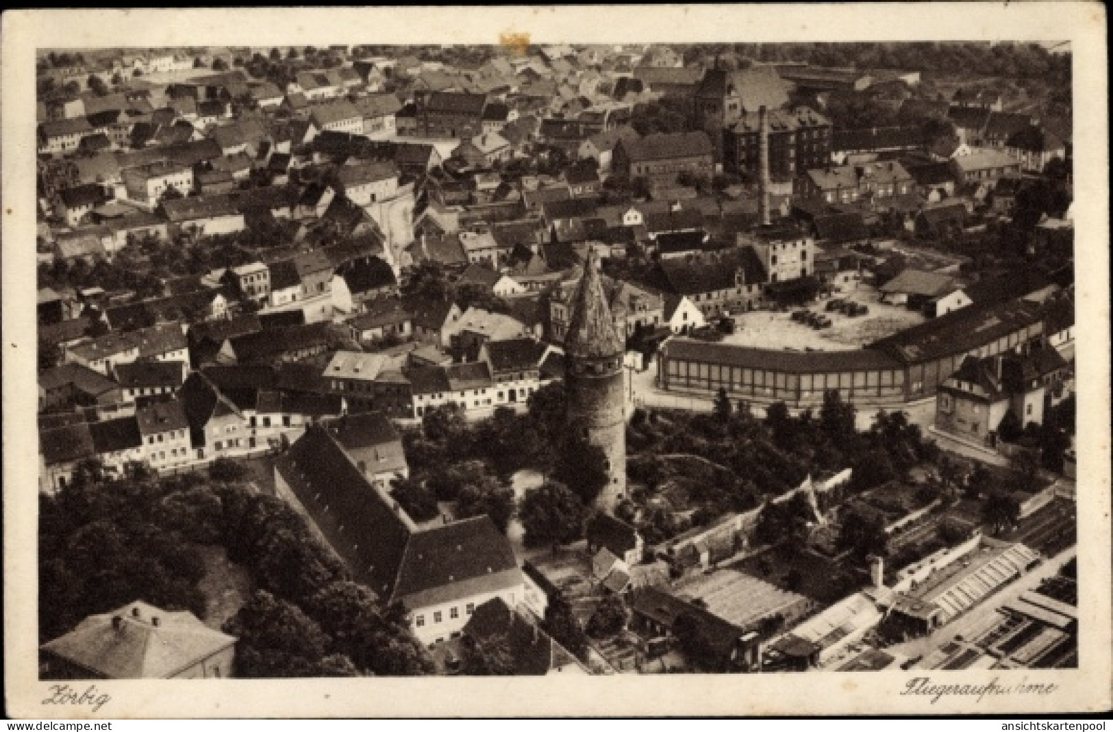 CPA Zörbig in Anhalt, Totalansicht, Fliegeraufnahme