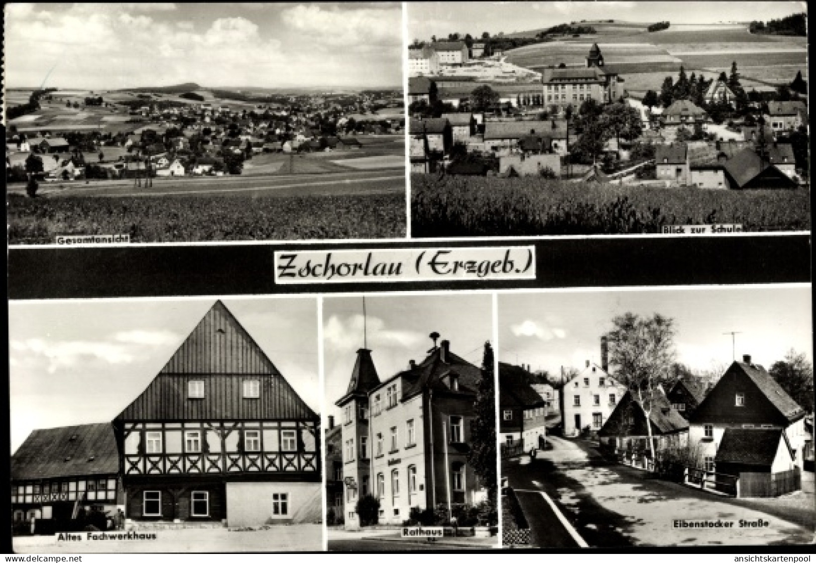 CPA Zschorlau Erzgebirge, Altes Fachwerkhaus, Rathaus, Gesamtansicht