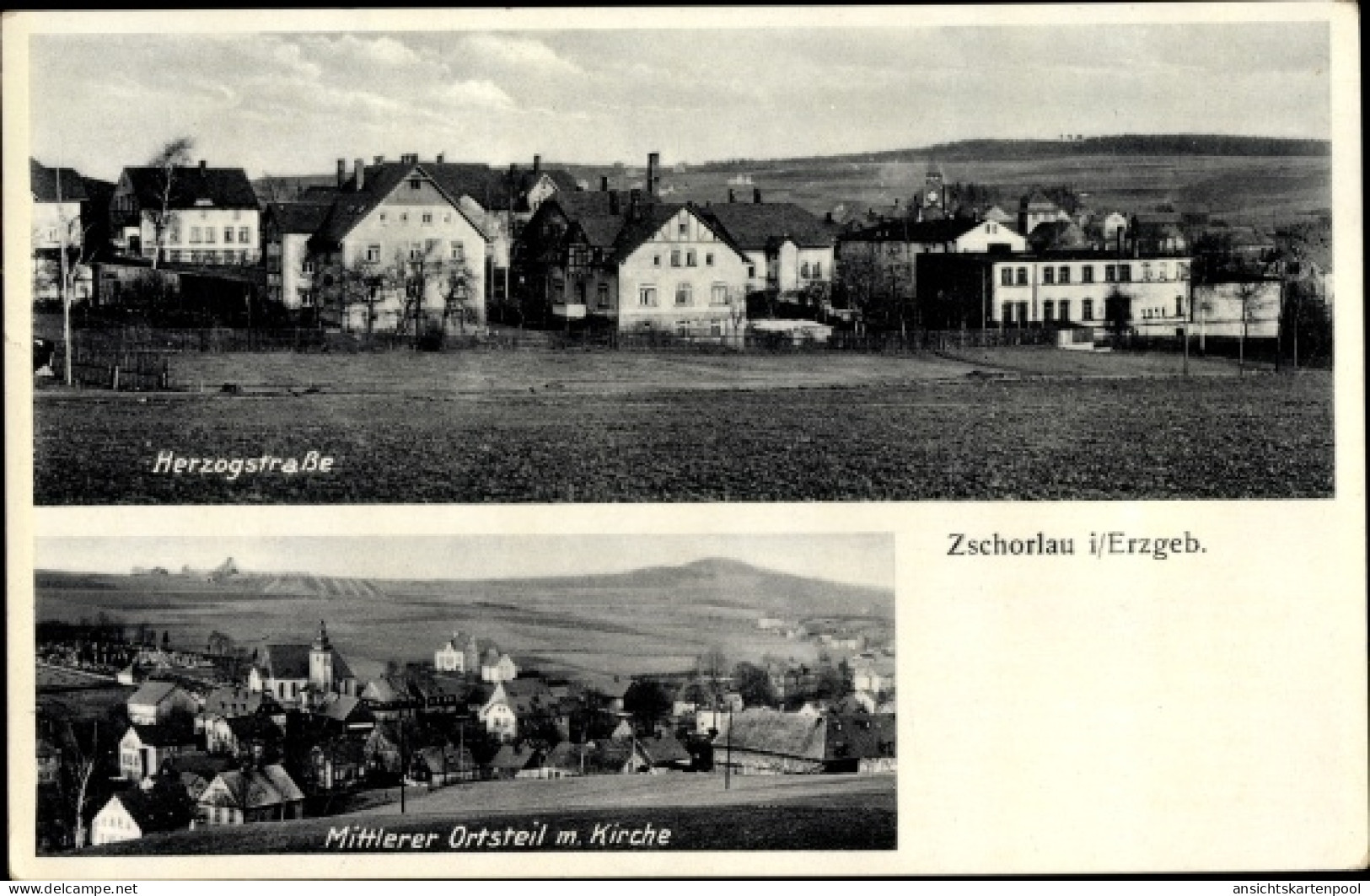 CPA Zschorlau Erzgebirge, Mittlerer Ortsteil, Kirche, Herzogstraße