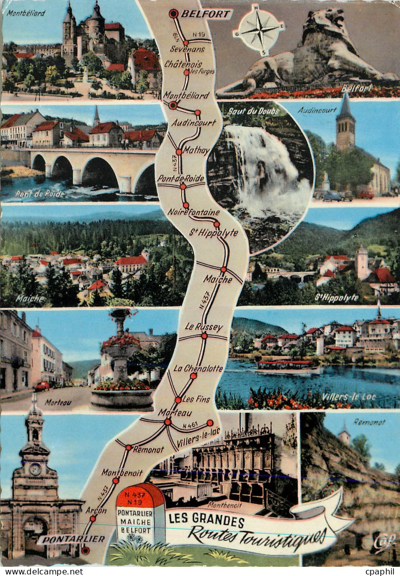 CPM 1533 les grandes routes touristiques de pontarlier a belfort Montbeliard Lion St Hippolyte Villers le lac Pontarlier