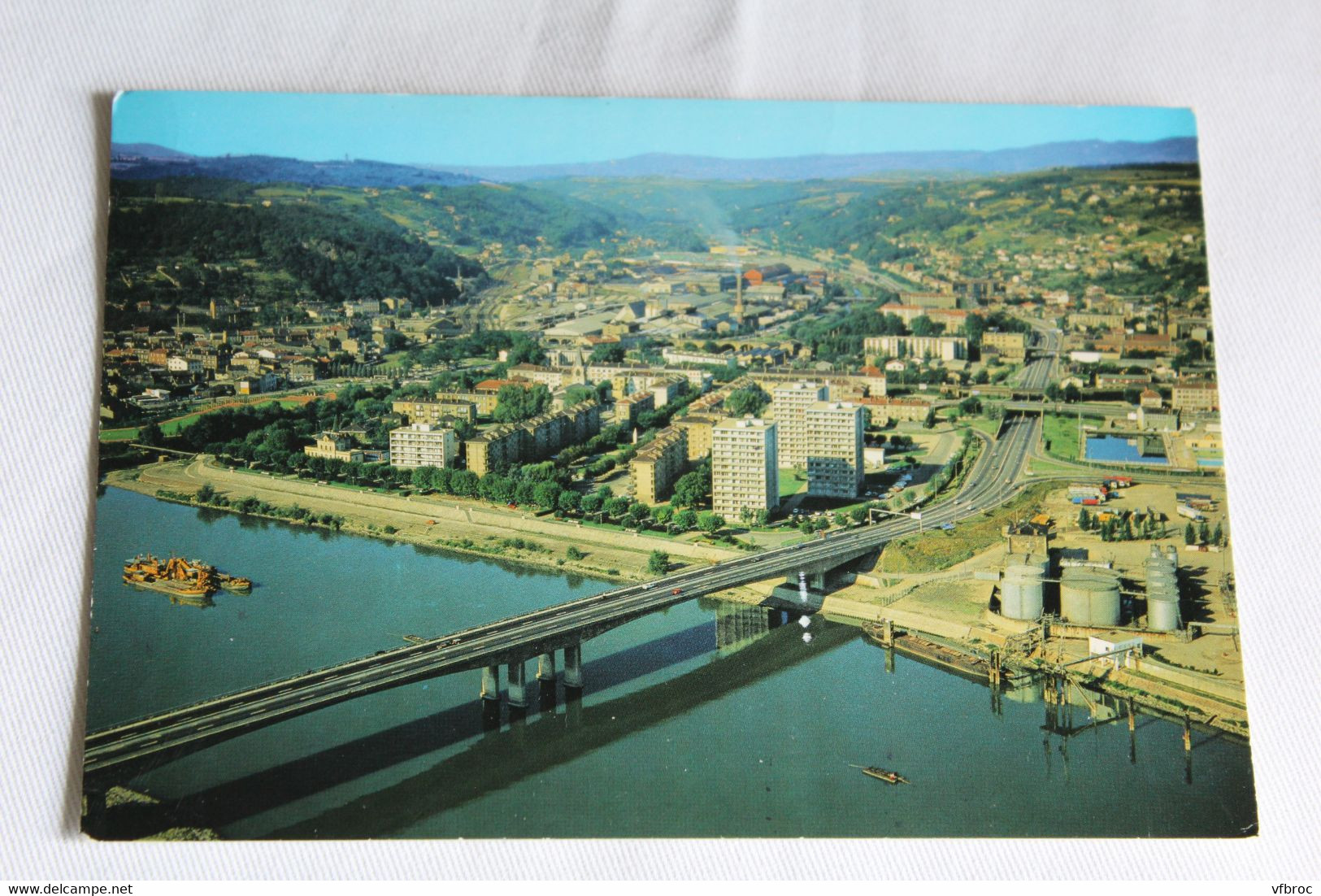 Cpm 1987, Givors, le pont sur le Rhône et la ville, Rhône 69