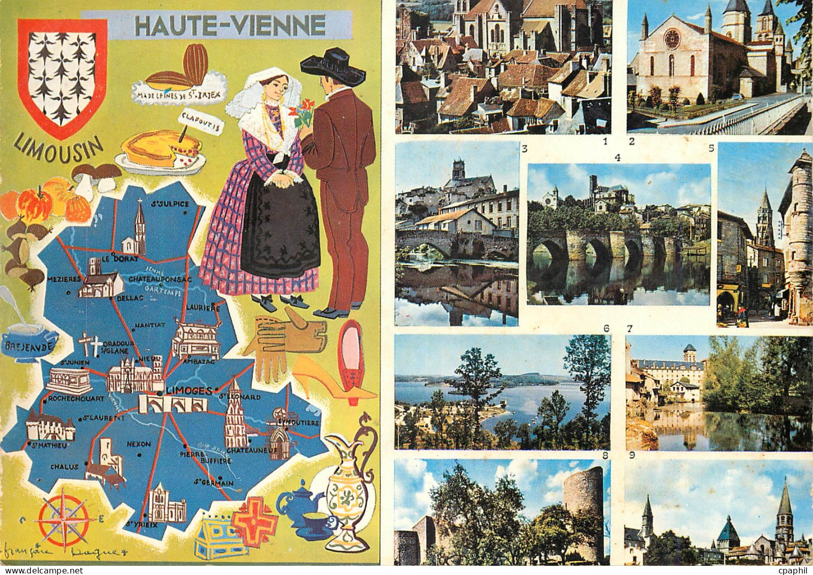 CPM A Travers la Haute Vienne Saint Yrieix la Perche Saint Junien Bellac Limoges Saint Leonard Lac de Vassivieres Eymout