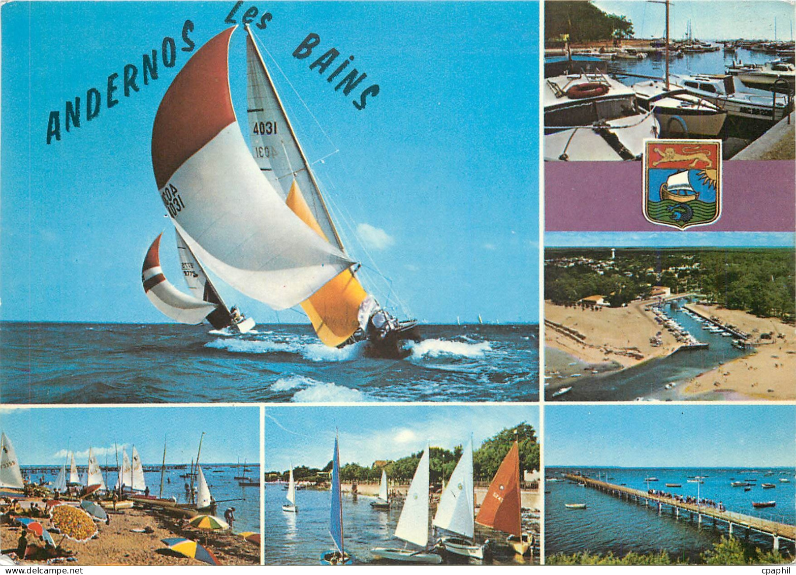 CPM Andernos les Bains Gironde Joie de la Plage et de la Voile Bateau Lion