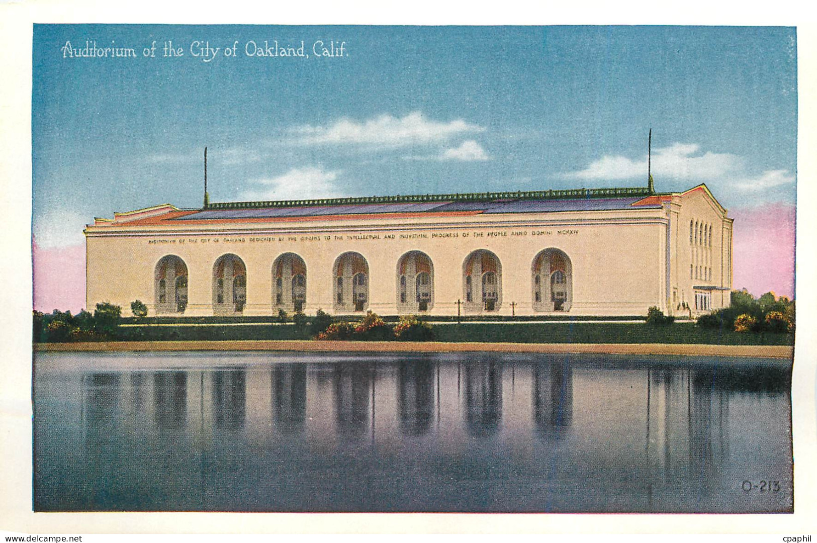 CPM Auditorium of the City of Oakland Calif Skyline from across Lake Merritt