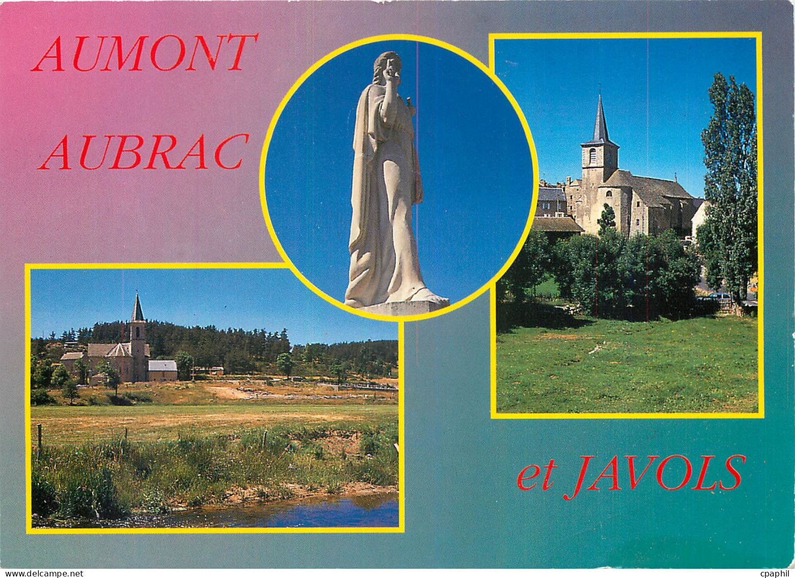 CPM Aumont Aubrac Lozere Statue du Sacre Coeur l'eglise Vue generale de Javois