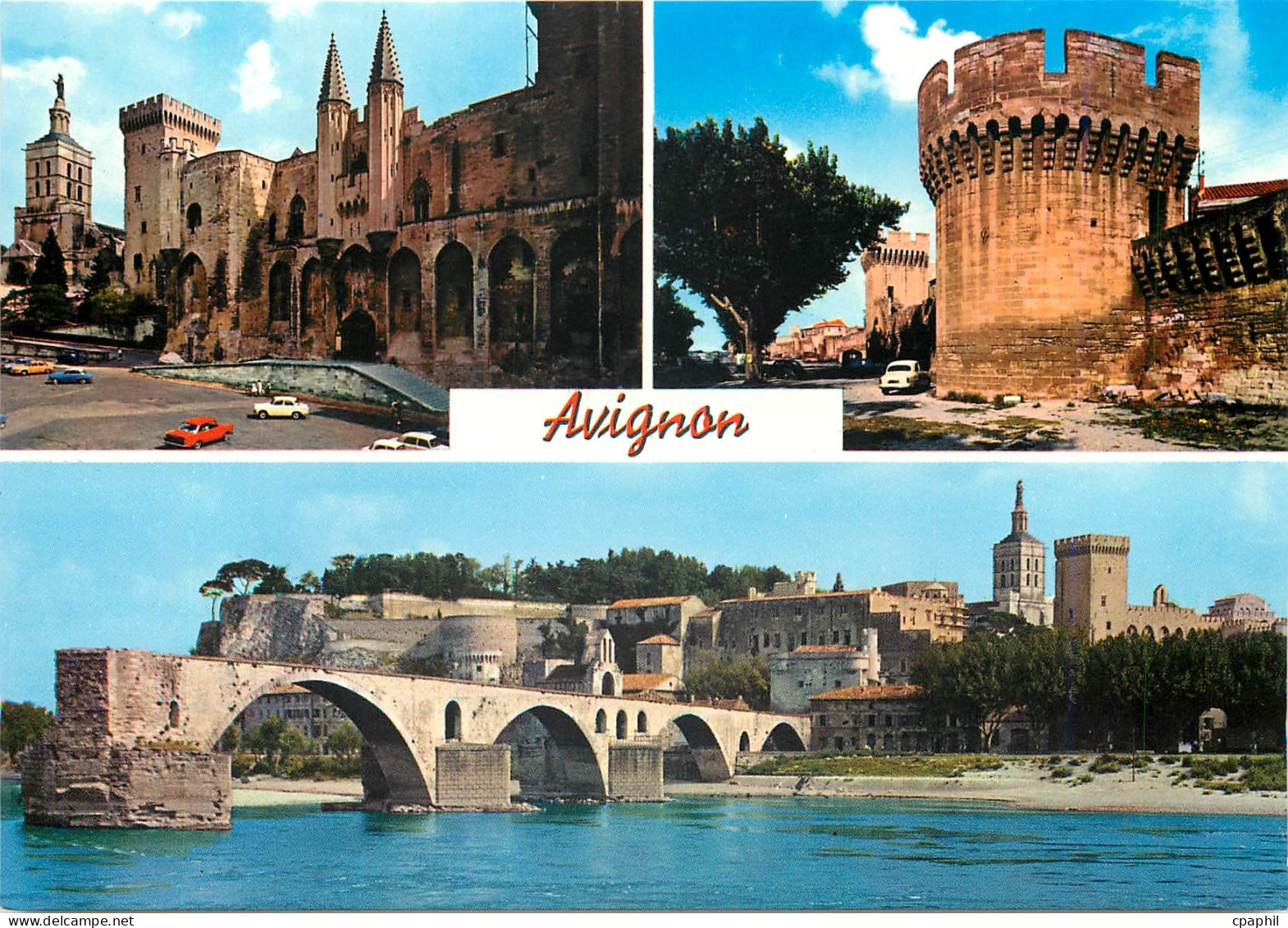 CPM Avignon Vaucluse Le Palais des Papes Les Remparts Le Pont d'Avignon