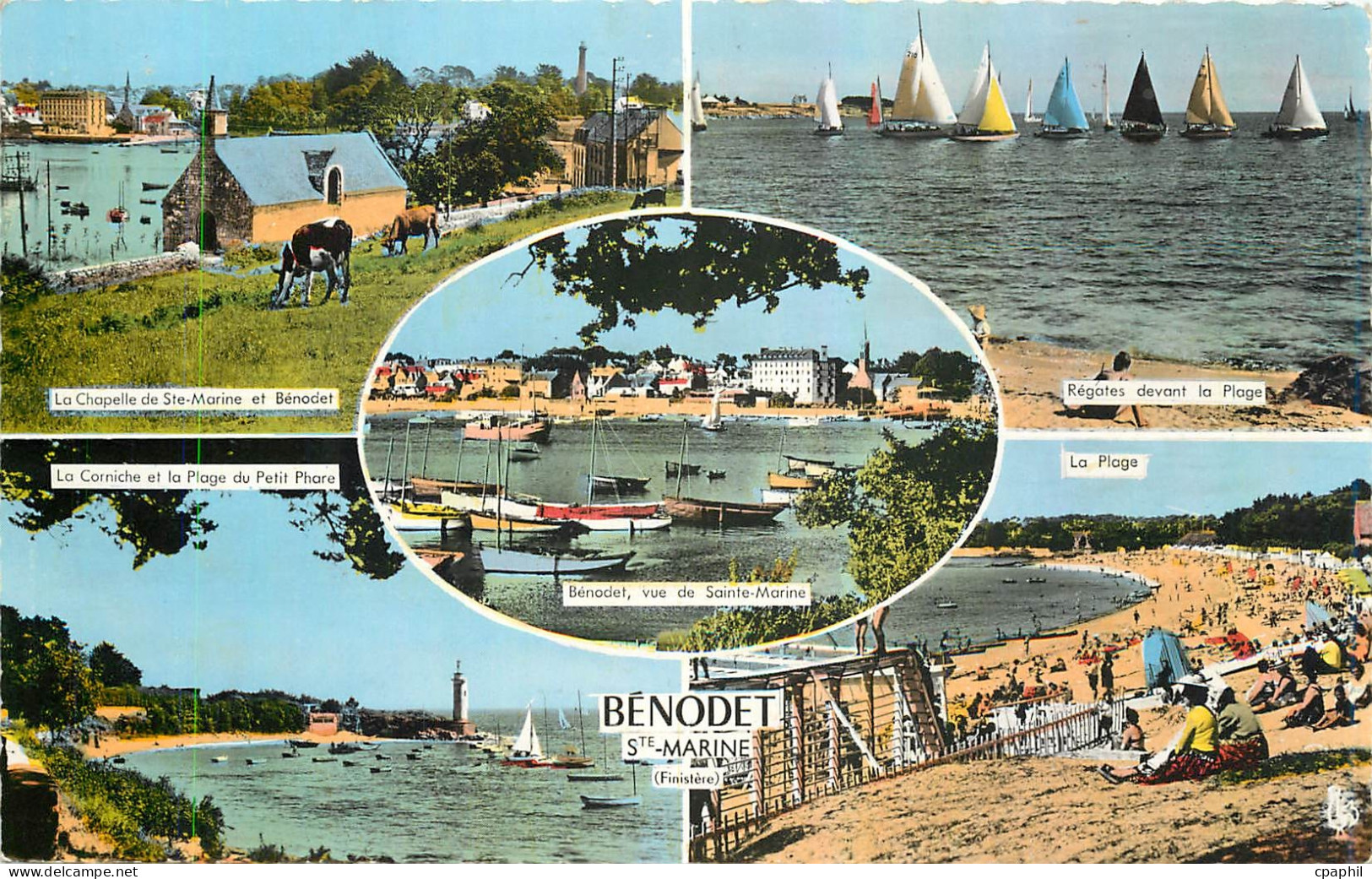 CPM Benodet Ste Marine La chapelle de Ste Marine et Benodet Regates devant la plage