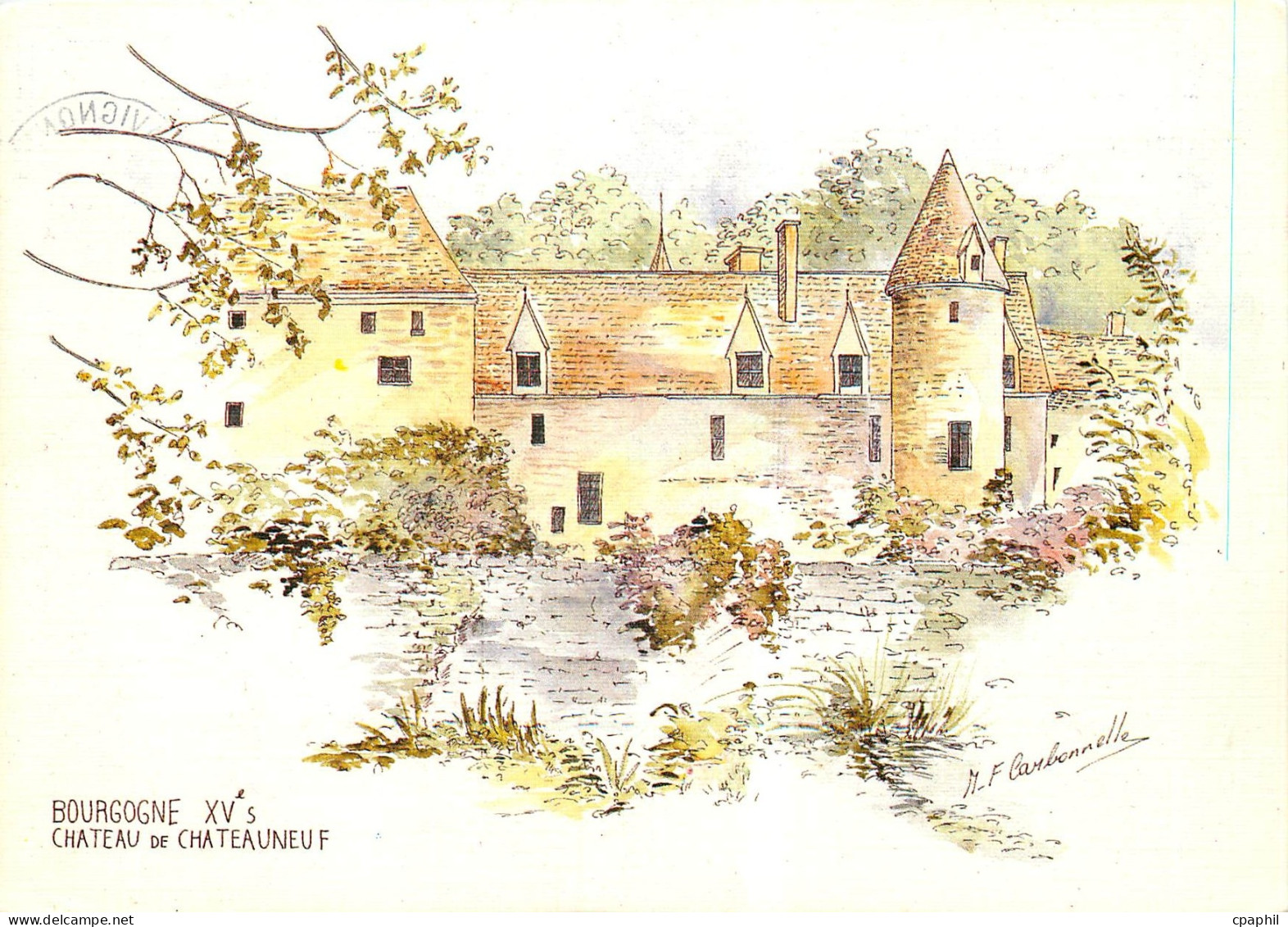 CPM Bourgogne Chateau neuf aquarelle originale