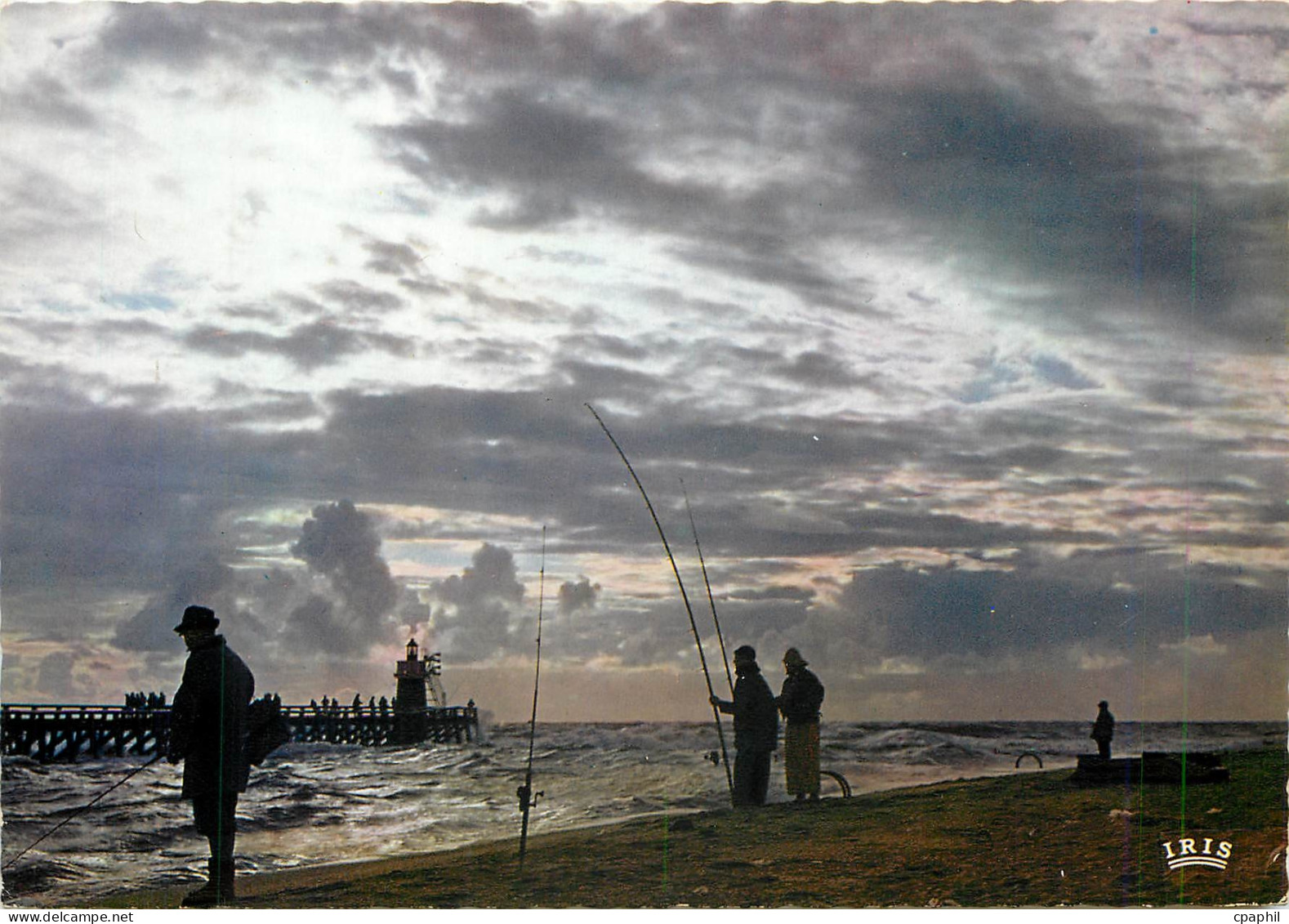 CPM Capbreton Landes L'Estacade au crepuscule Peche Pecheur