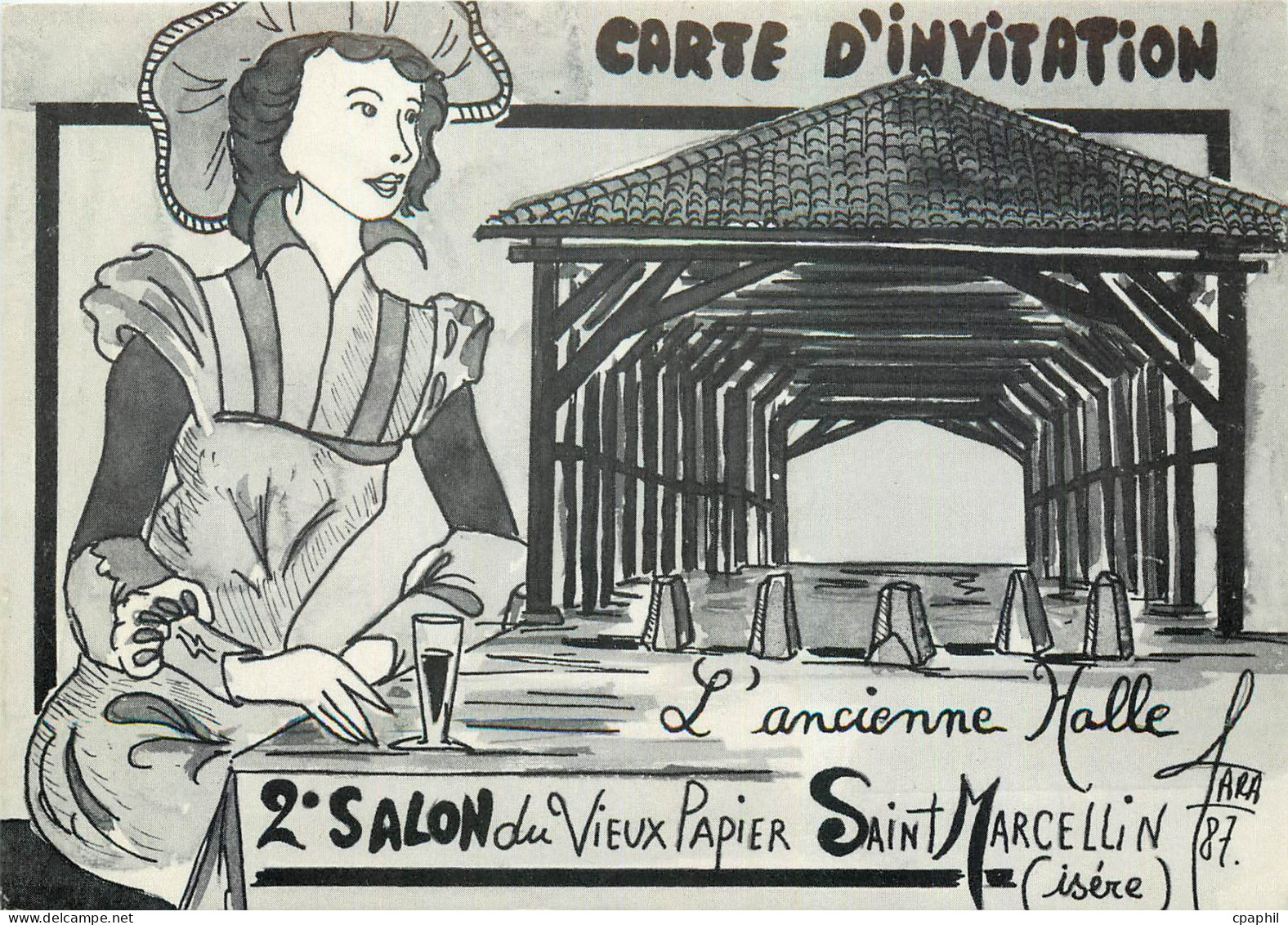 CPM Carte d'Invitation L'ancionne Halle 2 e Salon du Vieux Papier Saint Marcellin (Isere)