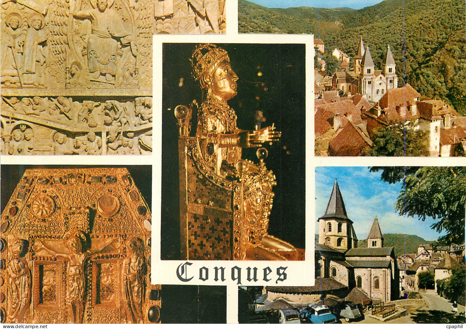 CPM Conques le Tympan de l'Eglise Vue Generale