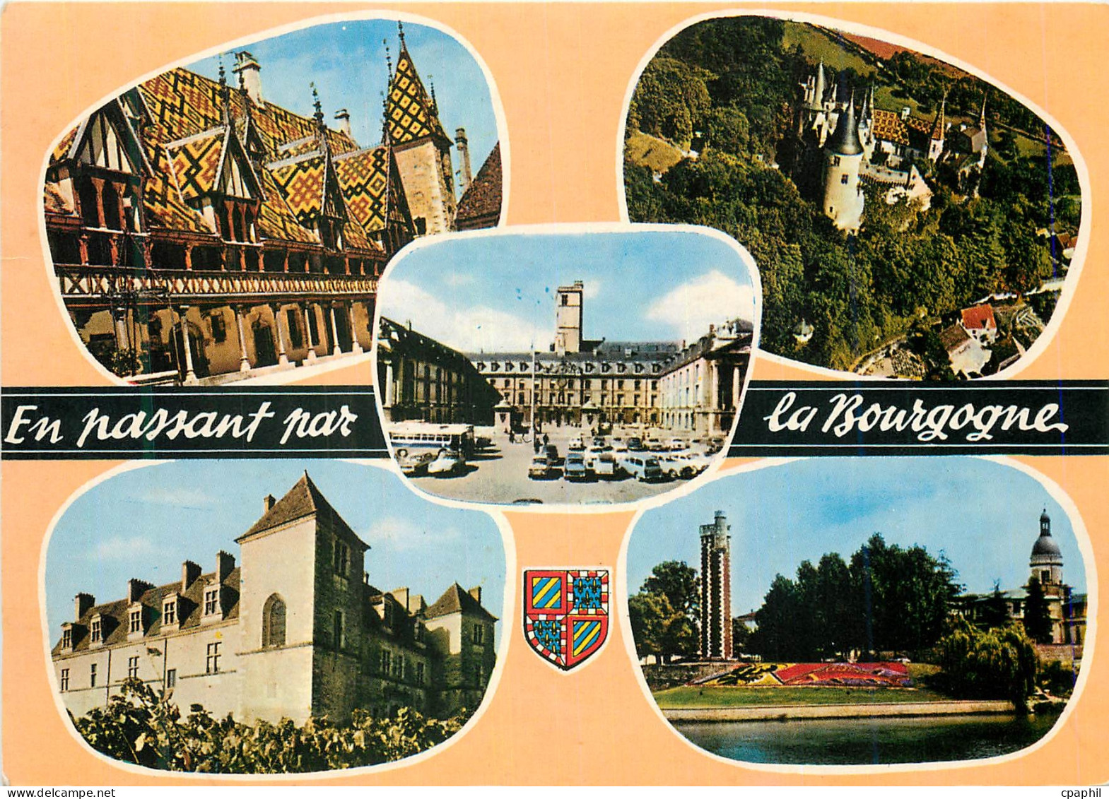 CPM En Passant par la Bourgogne Beaune l'Hotel Dieu Chateau de la Rochepot Dijon Palais des Ducs de Bourgogne