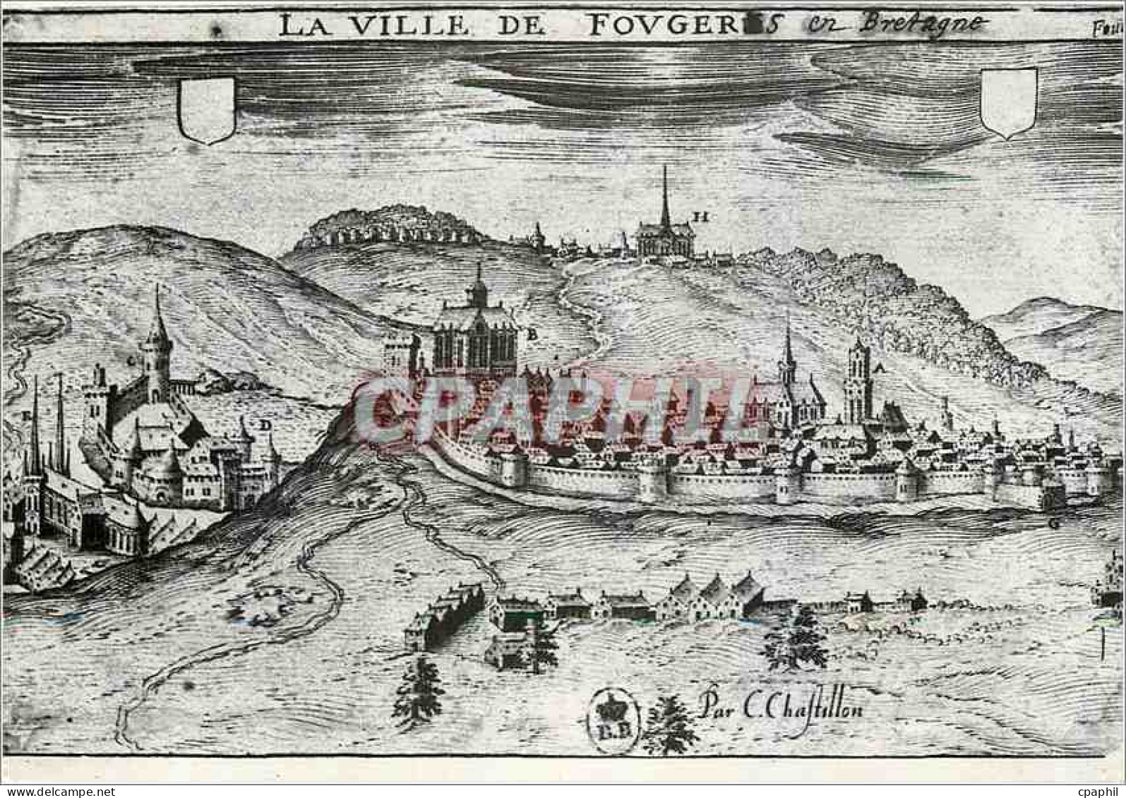 CPM Fougeres (I et V) Fougeres au XVe s Gravure d'apres Claude de Chastillon