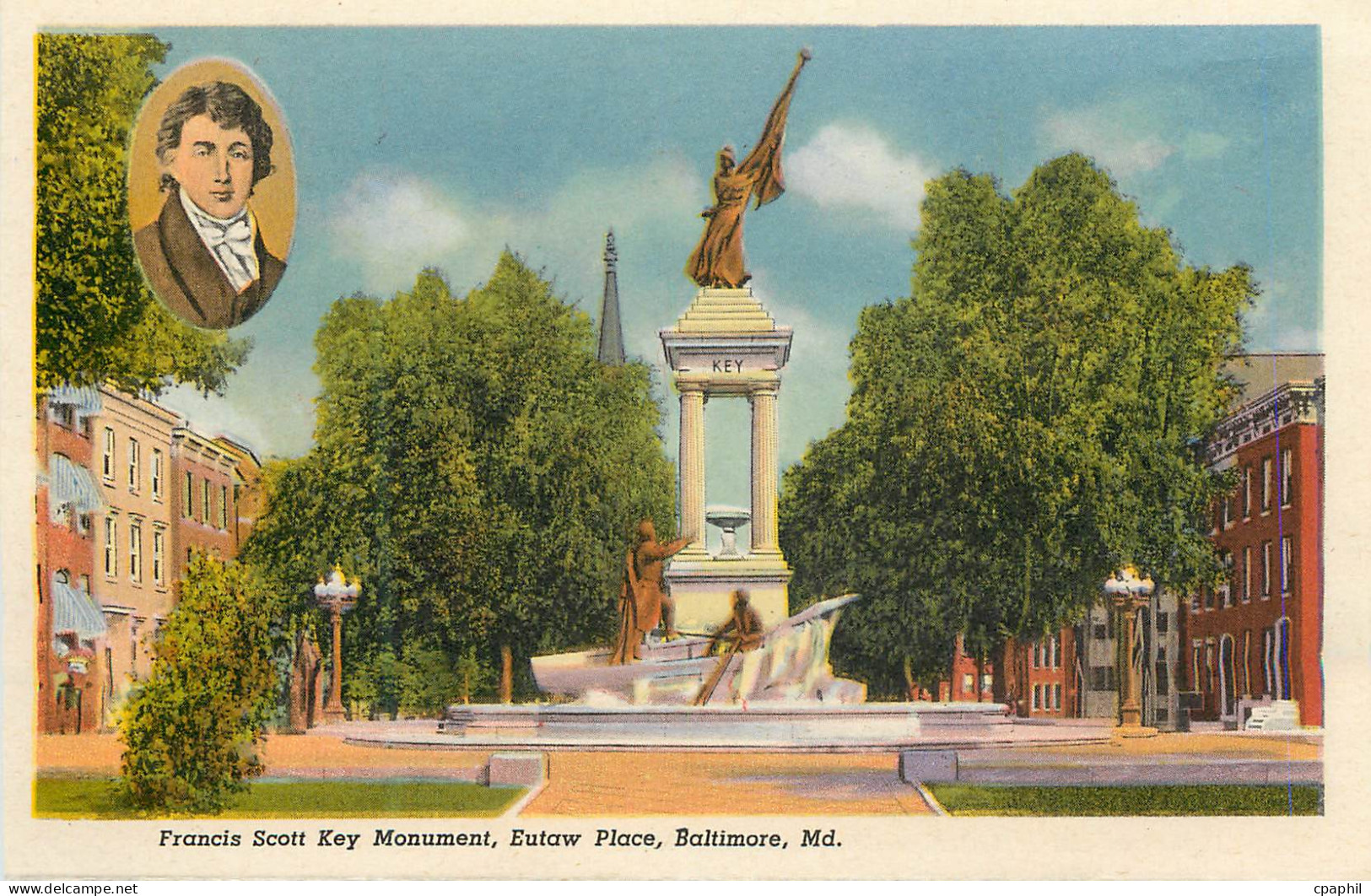 CPM Francis Scott Key Monument Eutaw Place Baltimore Md Cathedral and YMCA Building Baltimore Md