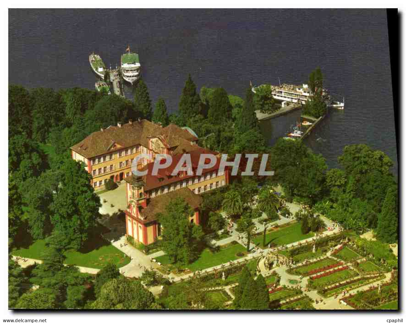CPM Ile de Mainau au Lac de Constance Chateau Eglise Terrasse du Chateau et Roseraie