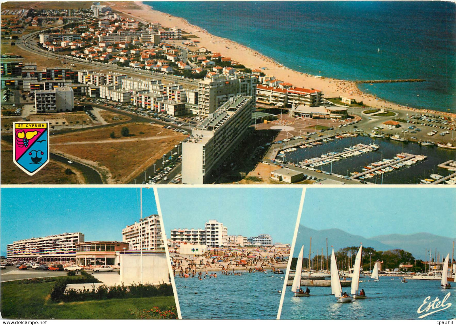 CPM La Cote Vermeille Saint Cyprien Plage Pyrenees Orientales Vue aerienne le nouveau port et la pla