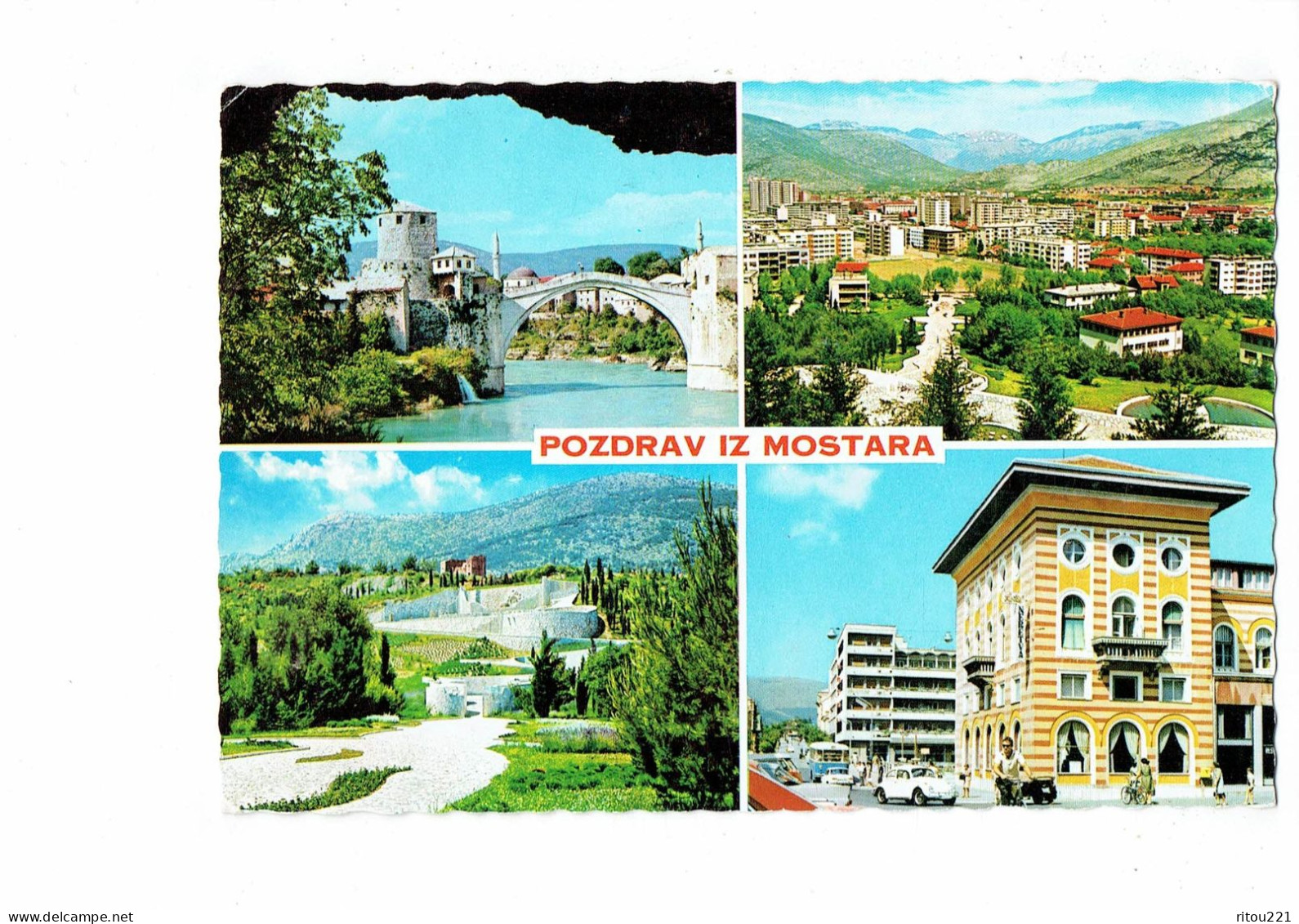 cpm - Mostar Ville en Bosnie-Herzégovine - multivues - voiture coccinelle WV - immeuble