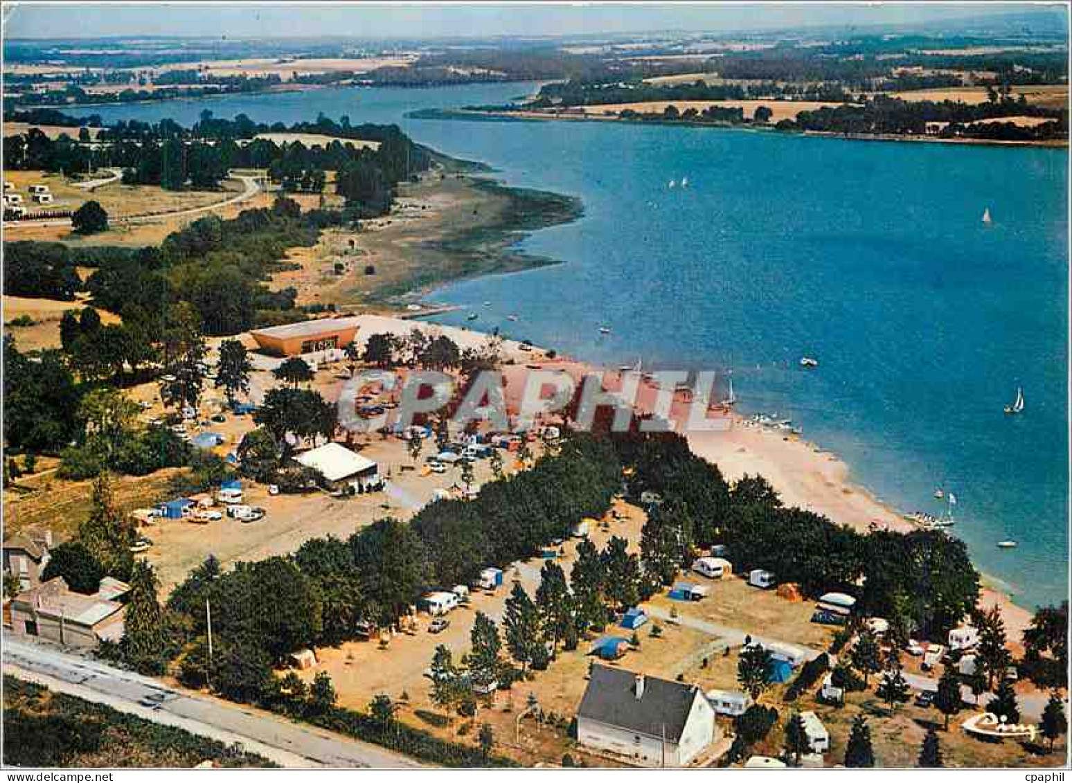 CPM Ploermel Morbihan Vue Aerienne Le Lac et le Camping