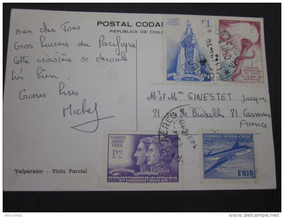 CPM postal codaril de Valparaiso vue partielle  vista parcial Correo Aéro Republica de CHILE Chili : Valparaiso 1970