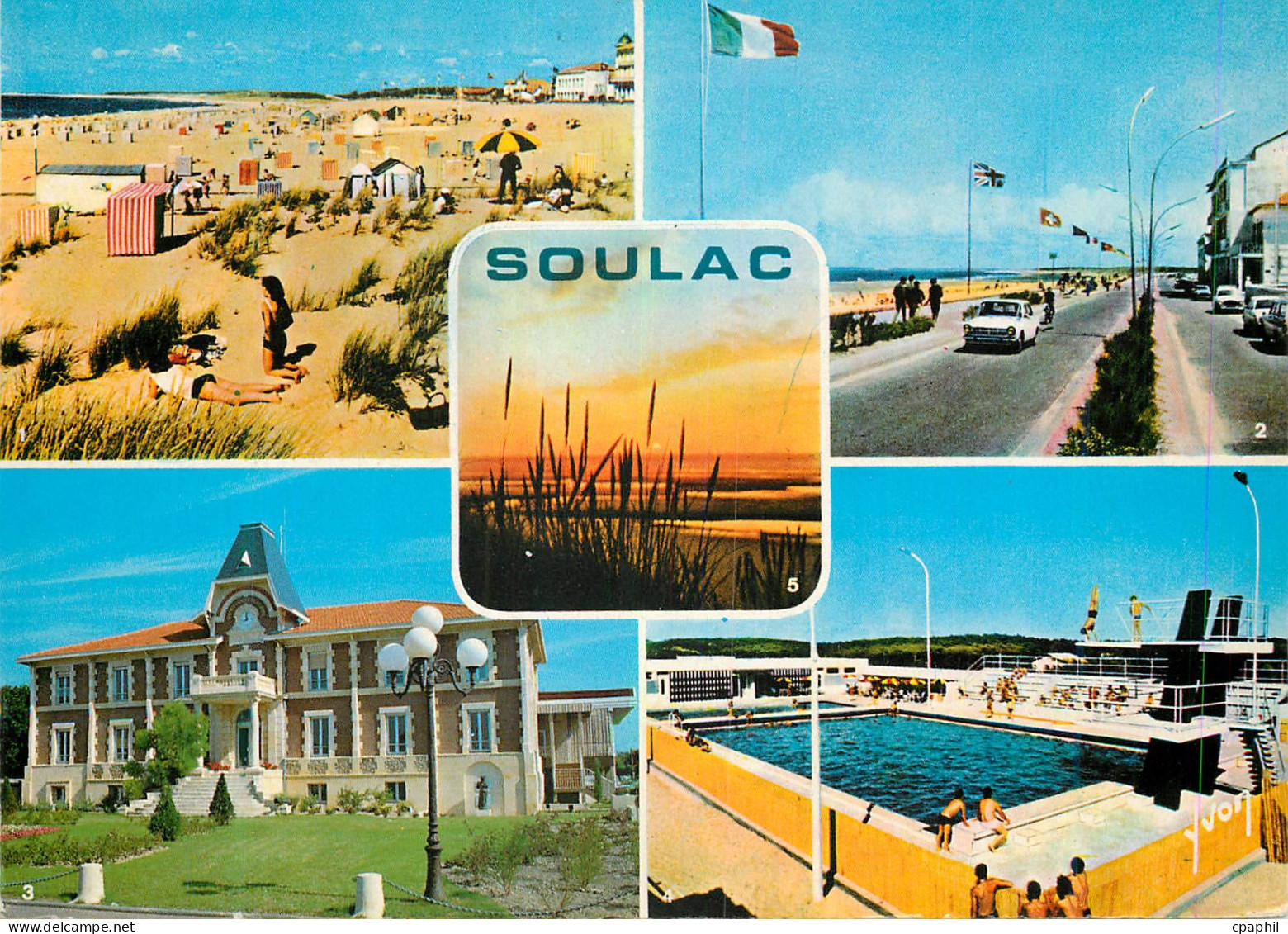 CPM Soulac sur Mer Gironde La Plage La Promenade La Mairie La Piscine Crepuscule