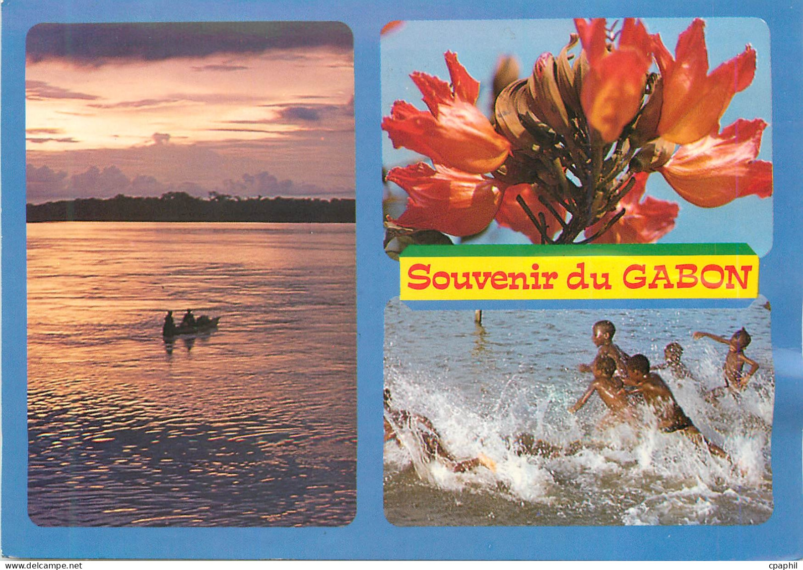 CPM Souvenir du Gabon Crepuscule sur L'Ogooue Tulipier du Gabon Joies de L'Eau