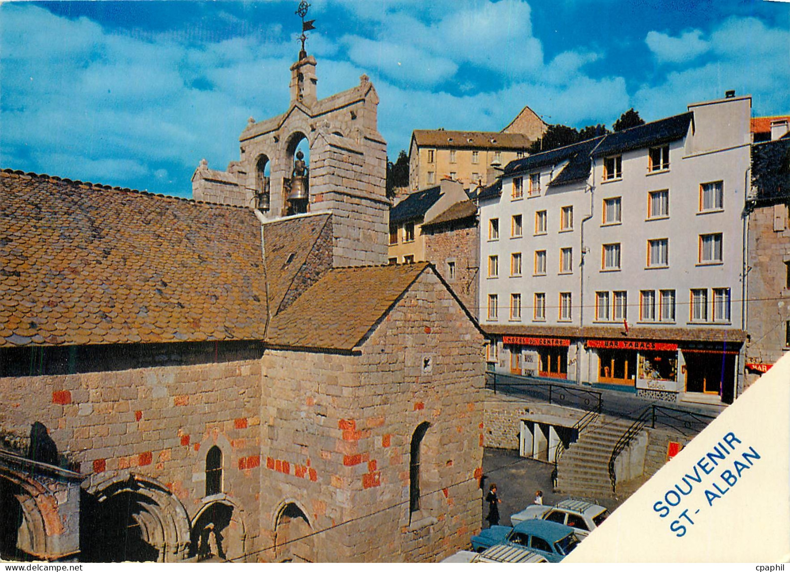 CPM St Alban sur Limagnole (Lozere) L'Eglise et l'Hotel du Centre