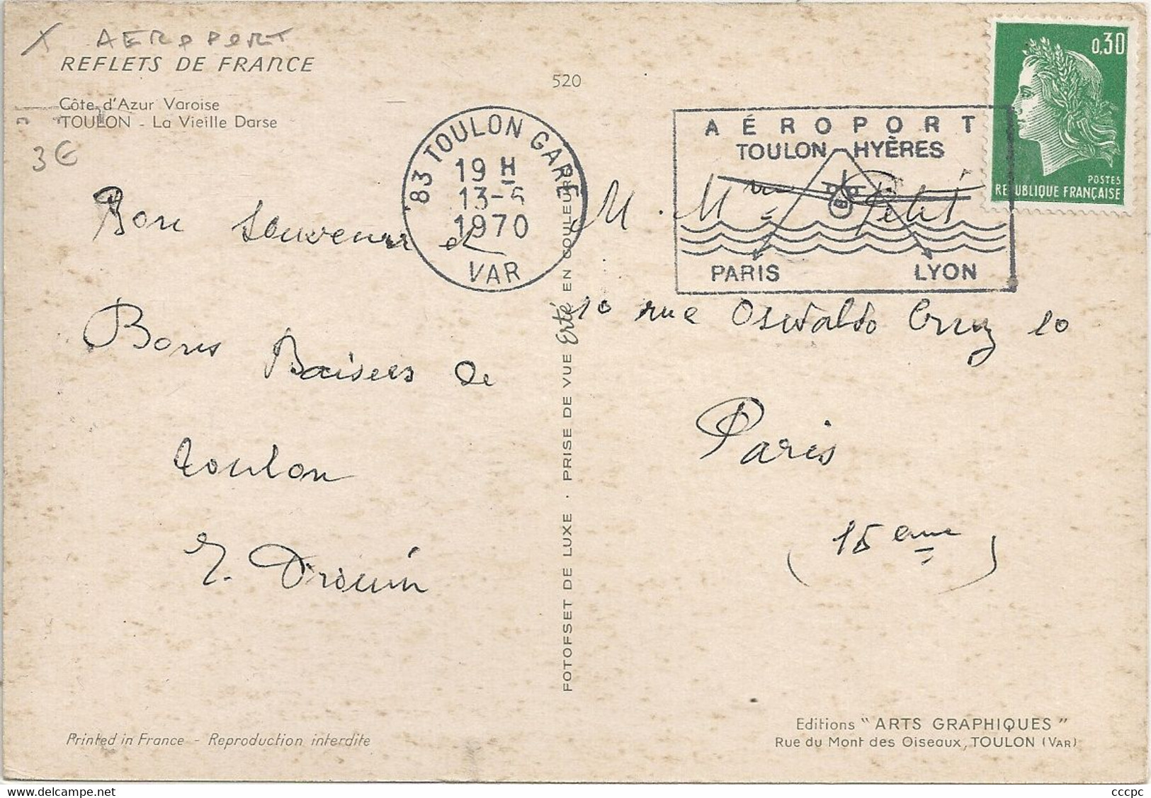 CPM Toulon La Vieille Darse - Cachet Aéroport Toulon Hyères