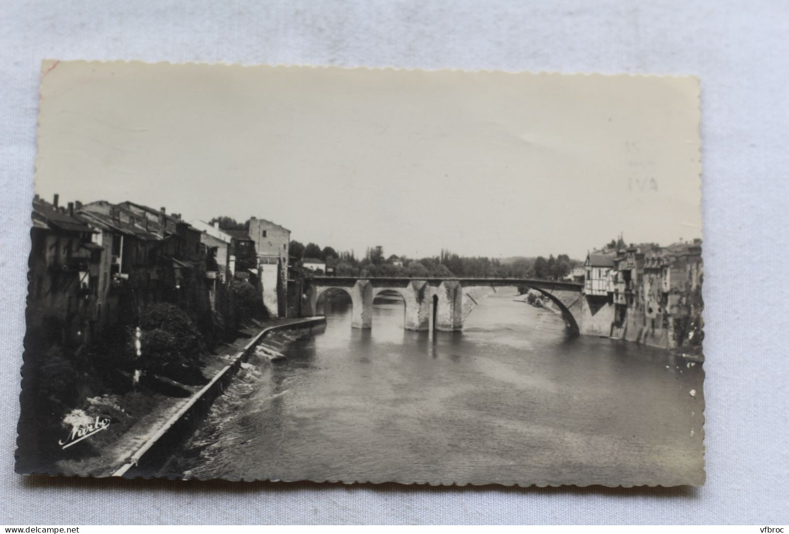 Cpsm 1948, Villeneuve sur Lot, le vieux pont sur le Lot, Lot et Garonne 47