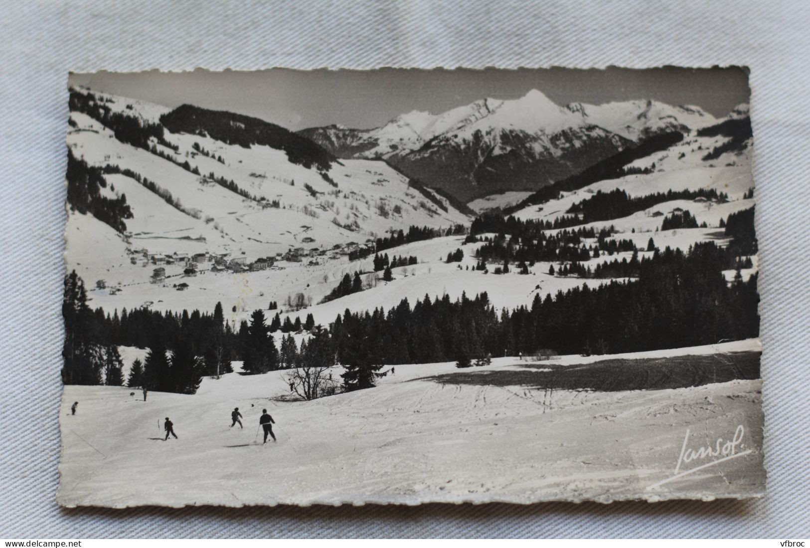 Cpsm 1951, Les gets, les pentes de la Turche, le village des Gets et pointe de Nanteaux, Haute Savoie 74