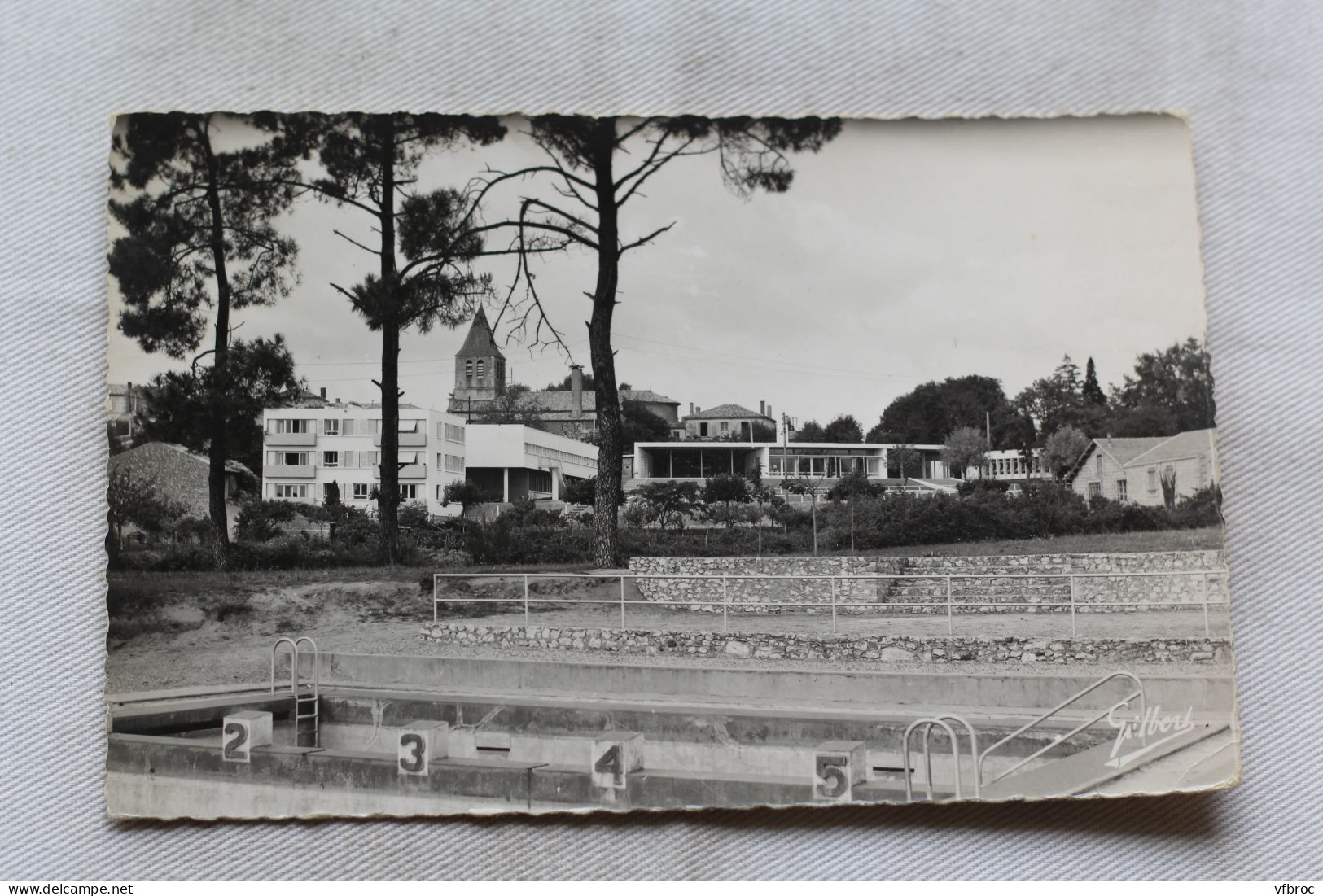 Cpsm 1957, Montendre, la piscine municipale, nouveau groupe scolaire, Charente Maritime 17