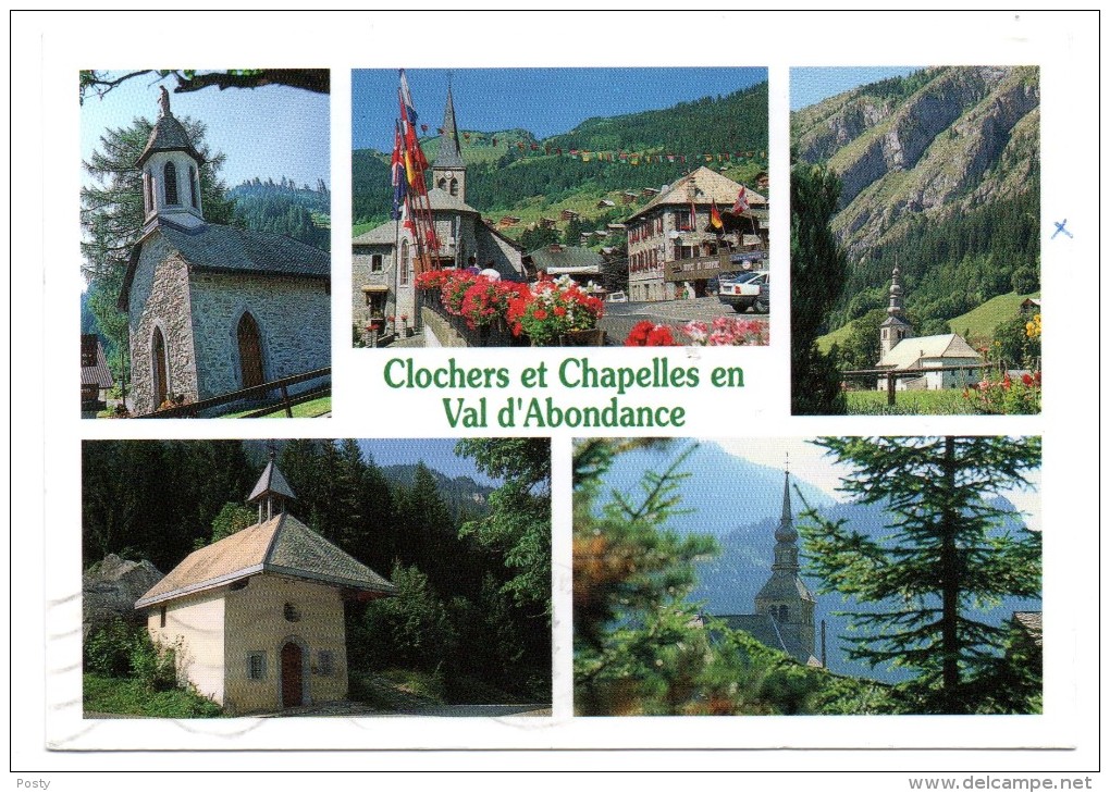 CPSM - ABONDANCE - CLOCHERS ET CHAPELLES EN VAL D'ABONDANCE - MULTIVUES - Coul - Ann 90 -