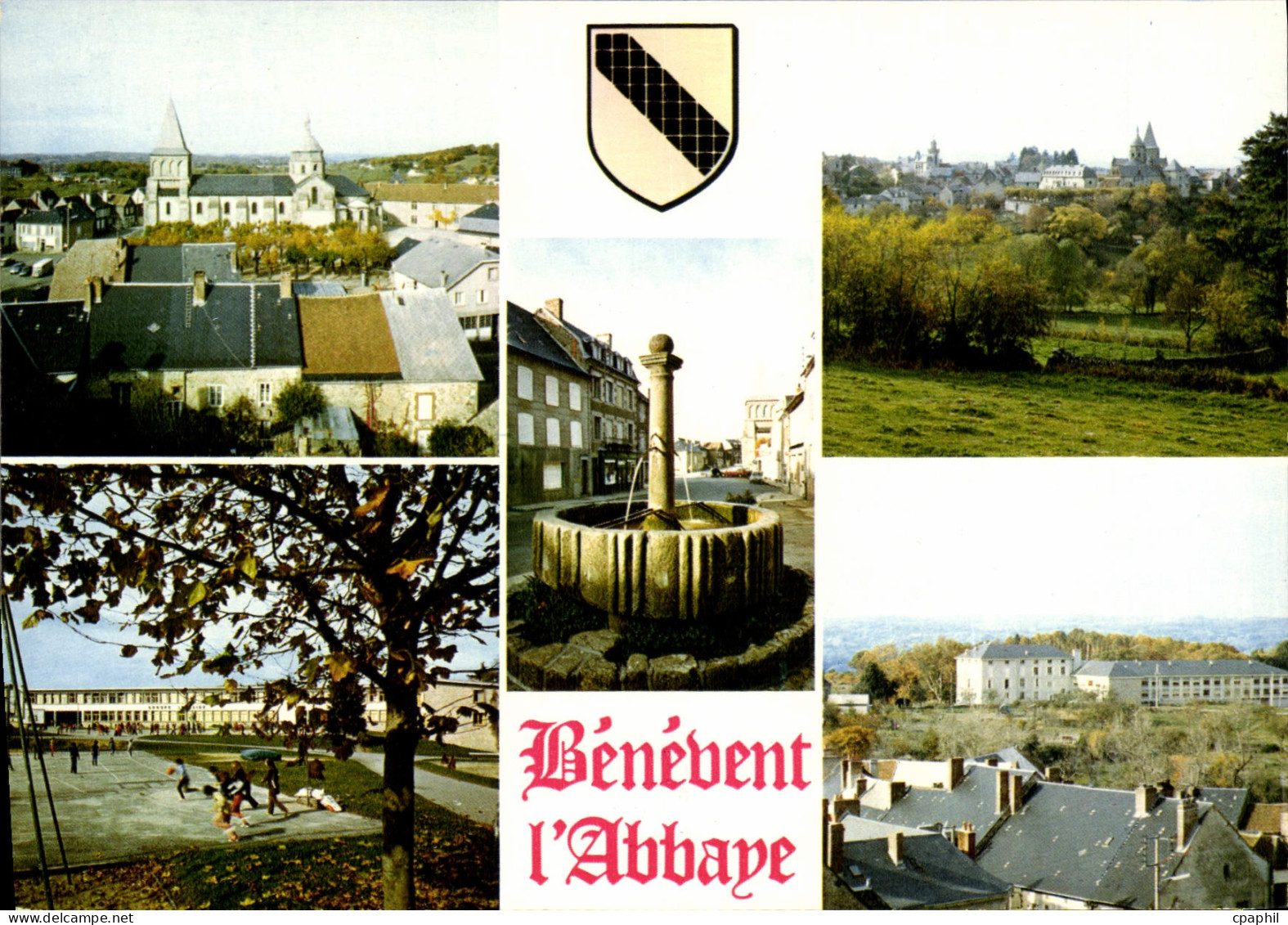 CPSM BENEVENT-L'ABBAYE église groupe scolaire abbaye maison de retraite