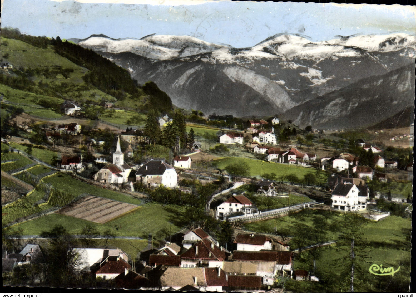 CPSM Bonneville Ayze Hte Savoie Vue generale Au fond la Chaine du Mont Blanc