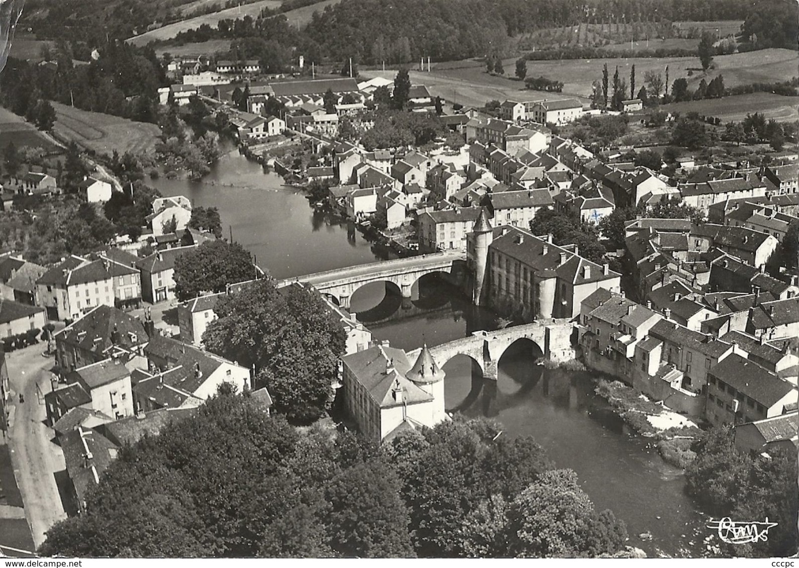 CPSM Brassac-sur-l'Agout vue générale aérienne les 2 ponts