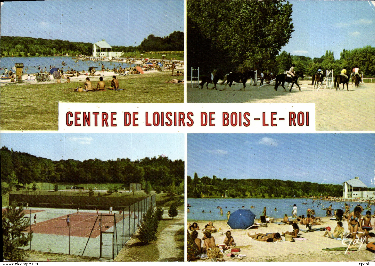 CPSM Centre de Loisirs de Bois le Roi (Seine et Marne) Le plan d'eau le manege les Tennis la plage