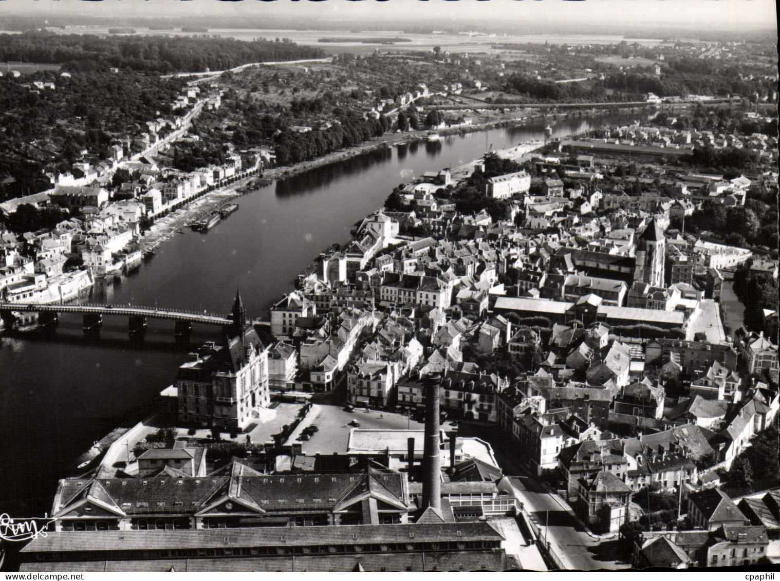 CPSM Corbeil Essonnes Vue Aerienne L'Hotel De Ville Et La Seine