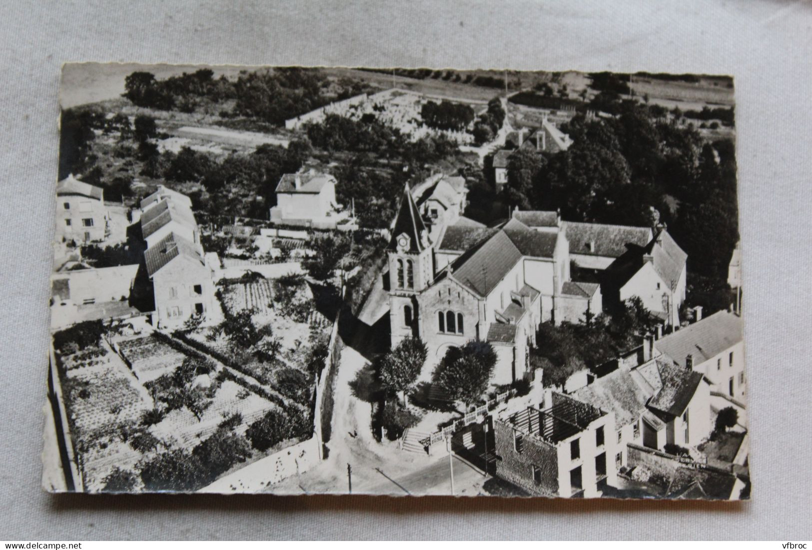 Cpsm, en avion au dessus de Gargenville, l'église, Yvelines 78