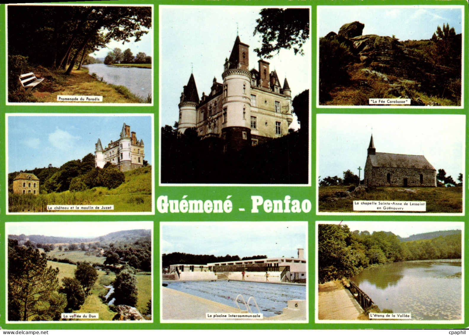 CPSM Guemene Penfao Loire Atlantique Juzet piscine étang de la Vallée chapelle fée carabosse moulin
