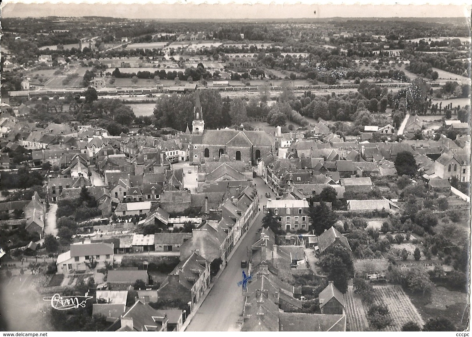 CPSM Guer Vue générale aérienne Rue du Four