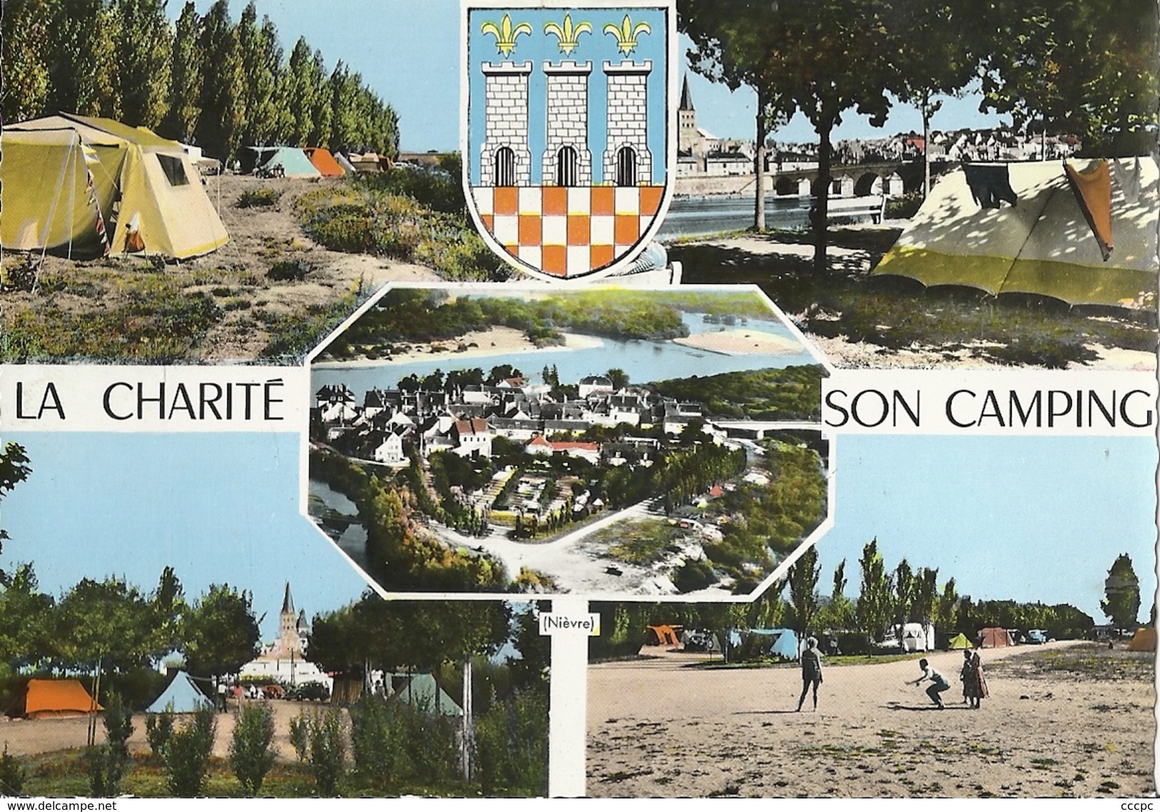 CPSM La Charité-sur-Loire Son Camping vues multiples et Blason