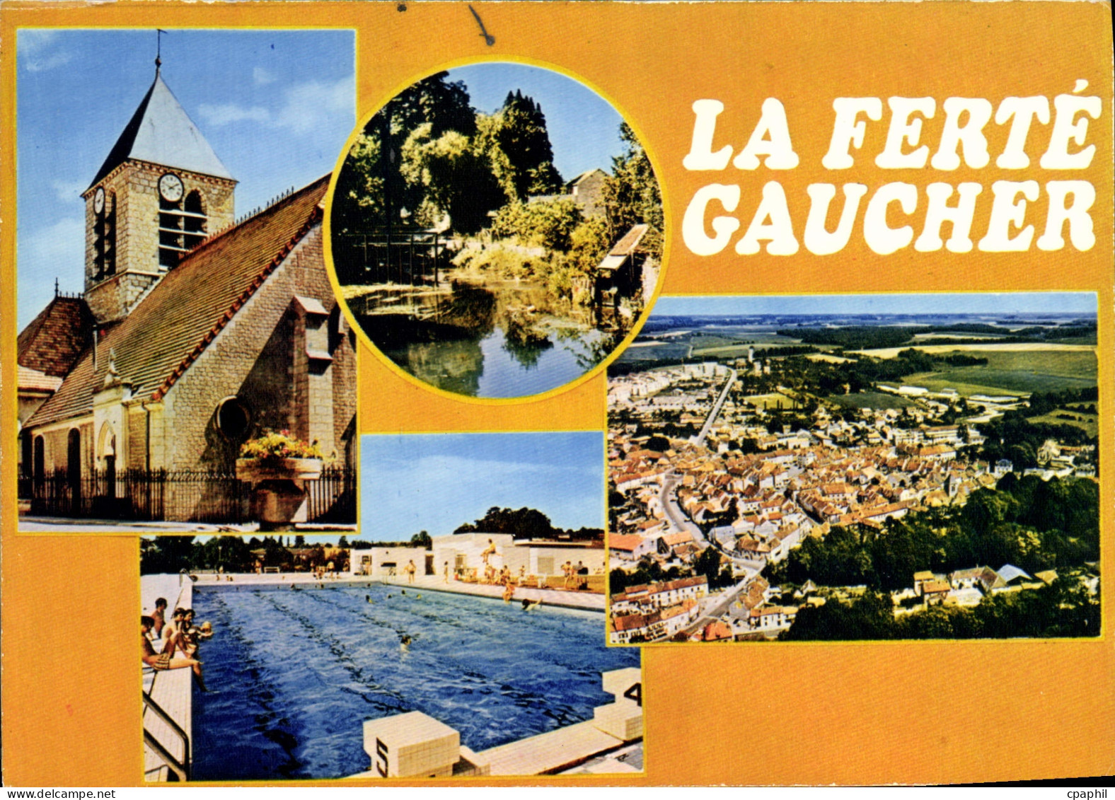 CPSM La Ferte Gaucher Eglise St Romain piscine