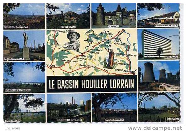 cpsm LE BASSIN HOUILLER LORRAIN  carte mineur - creutzwald forbach stiring merlebach carling st avod ...pierron VM 238