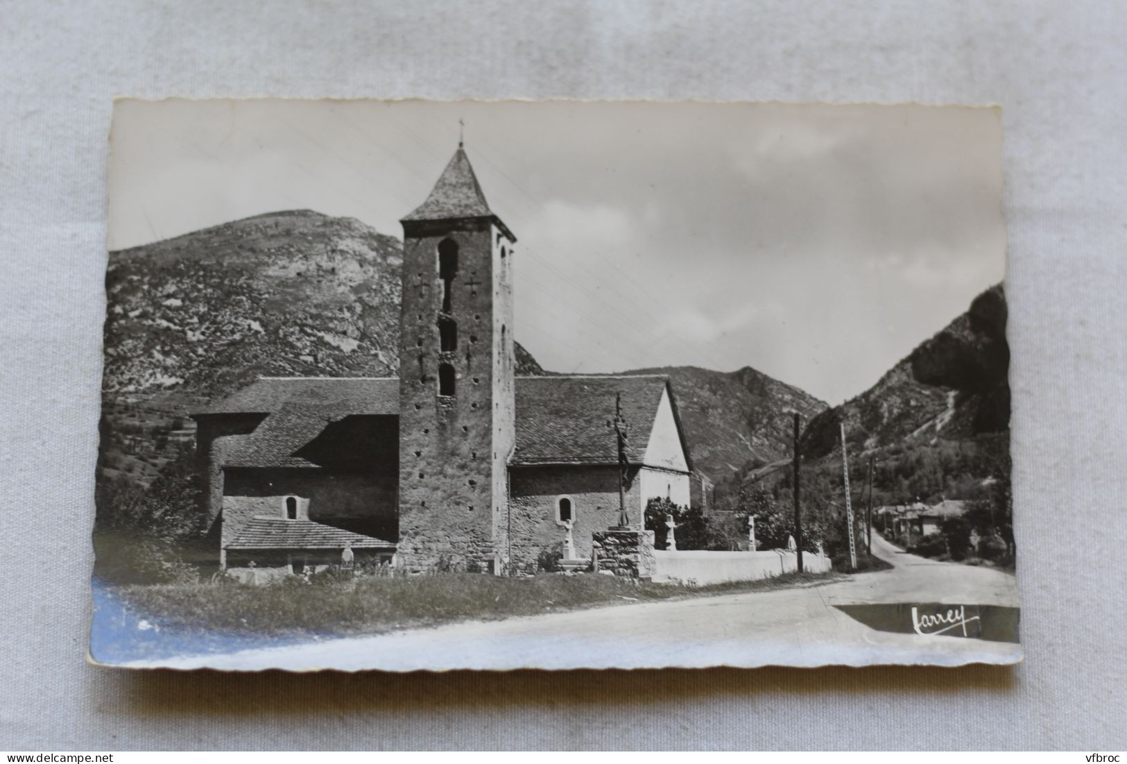 Cpsm, Niaux, l'église, Ariège 09