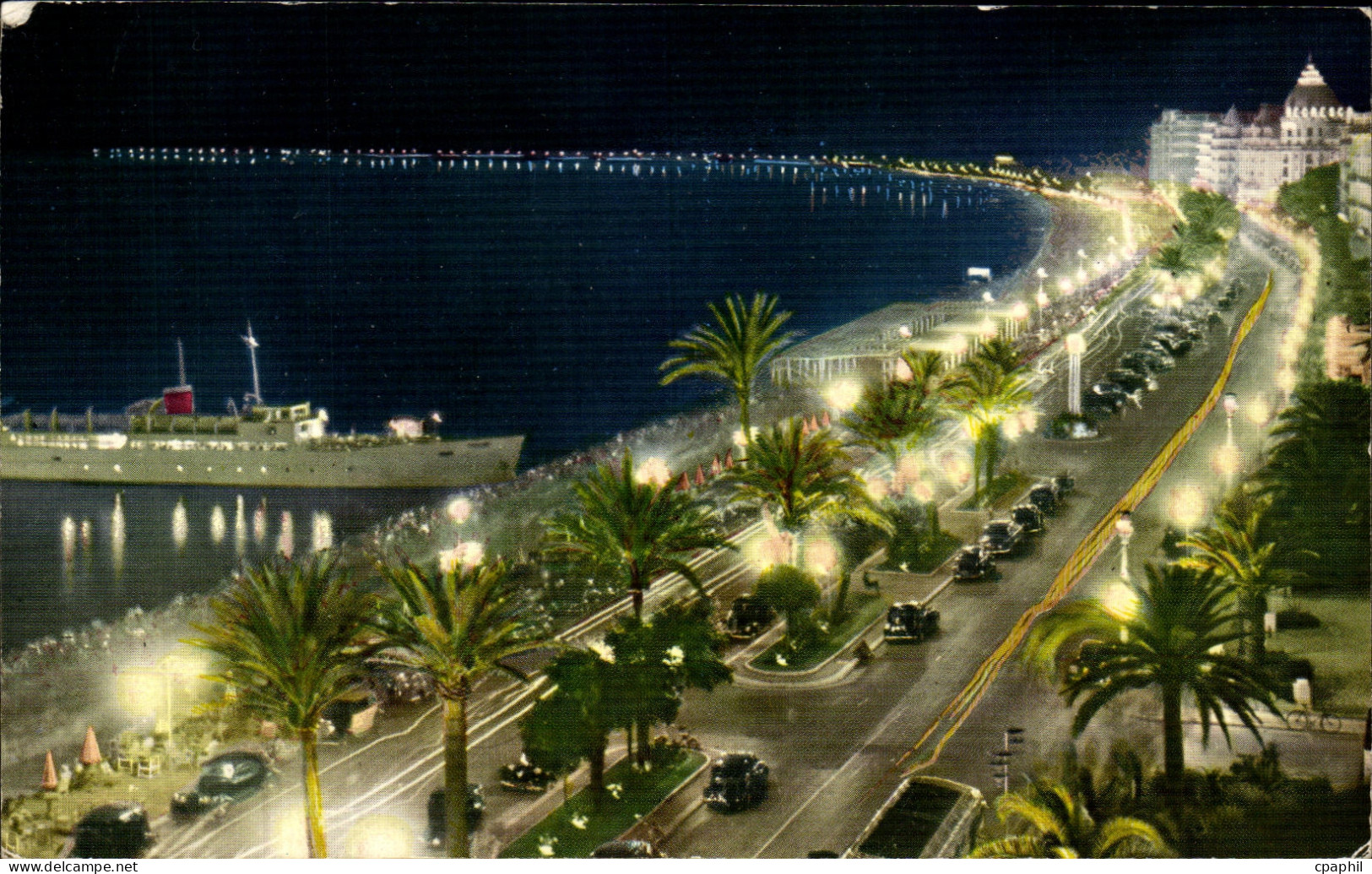 CPSM Nice la nuit La Promenade des Anglais Bateau