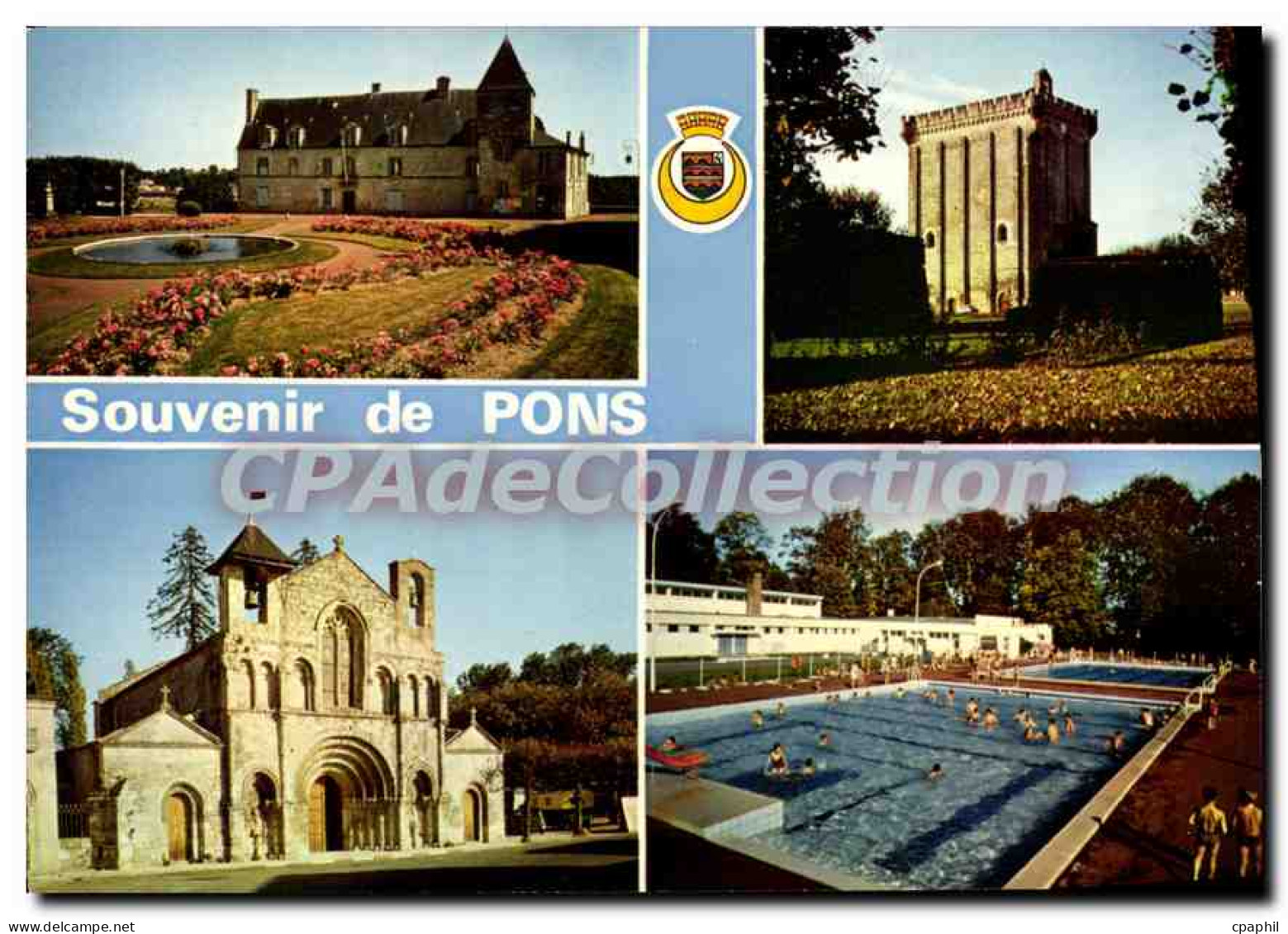 CPSM Pons La Mairie Le Donjon L'Eglise Saint Vivien La Piscine