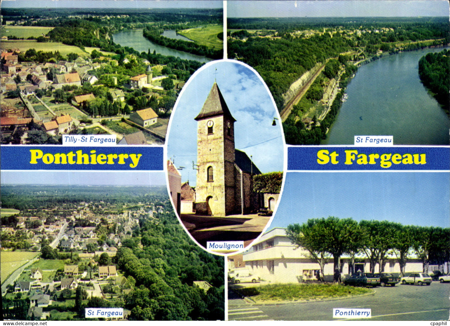 CPSM Ponthierry St Fargeau (S et M) Vues aeriennes La poste L'Eglise de Moulignon